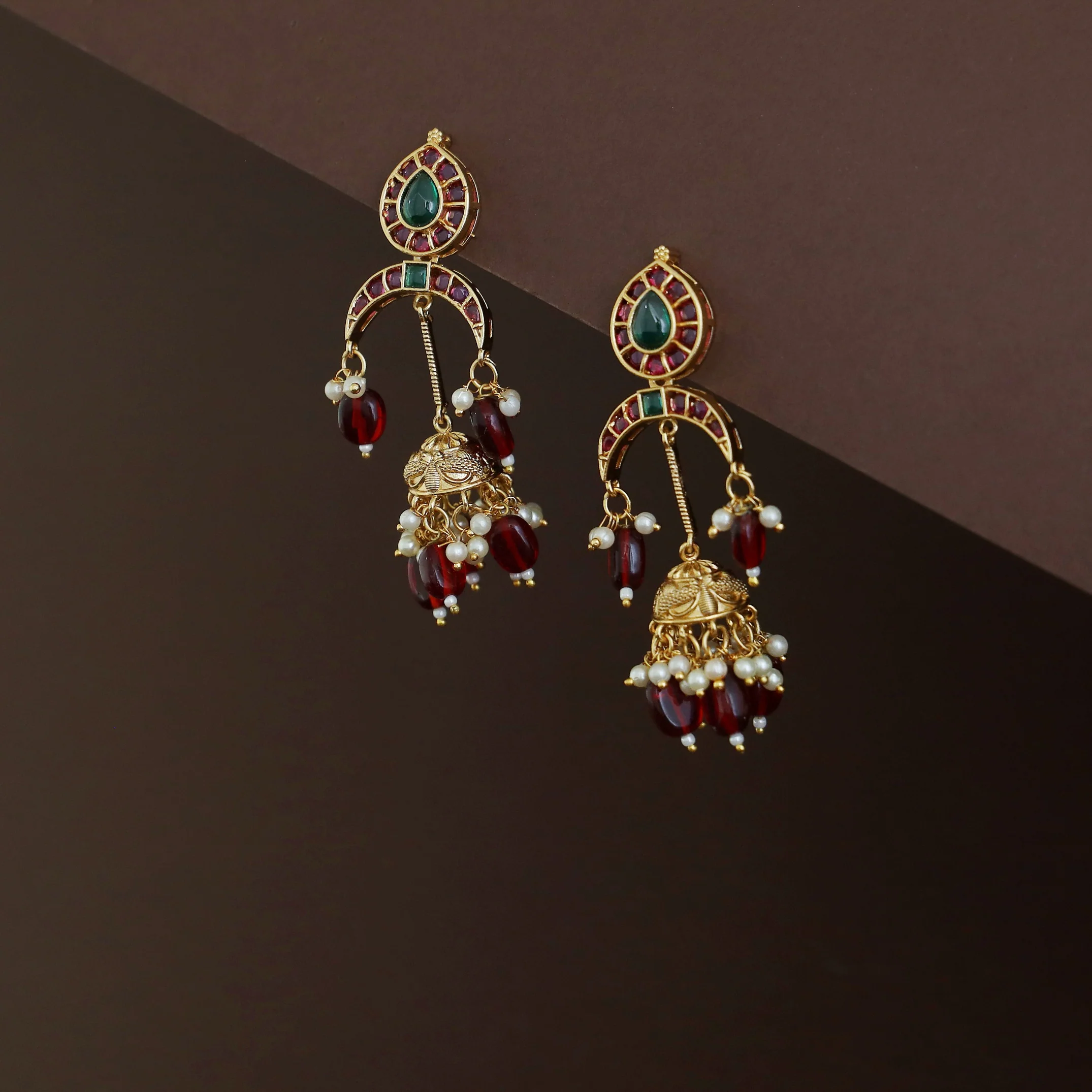 Jiwansha Inverted Half Moon Beaded Pearl Jhumka - Image 5