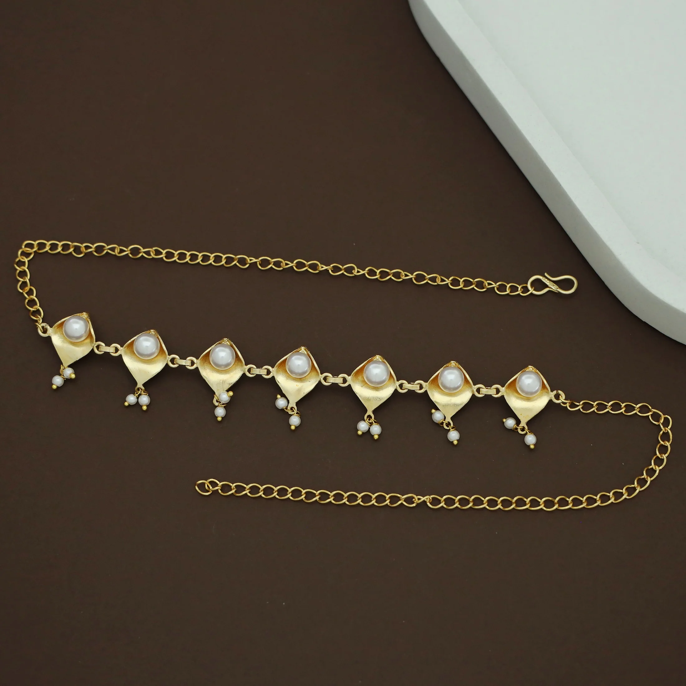 Jiyana Golden Calla Lily Branch Pearl Beaded Choker - Image 4
