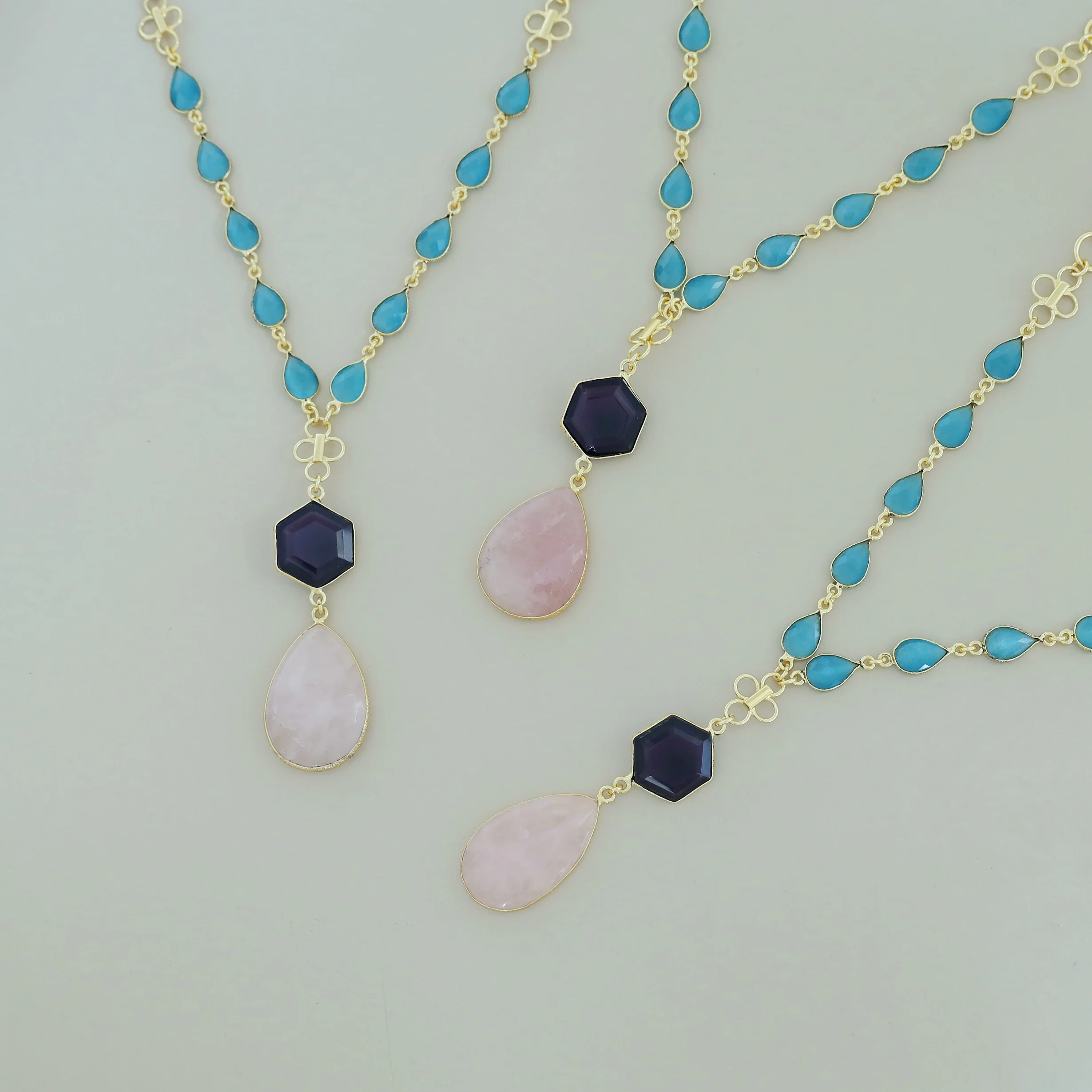 Jolene Golden Hexagon Glossy Stone Neckpiece - Image 2