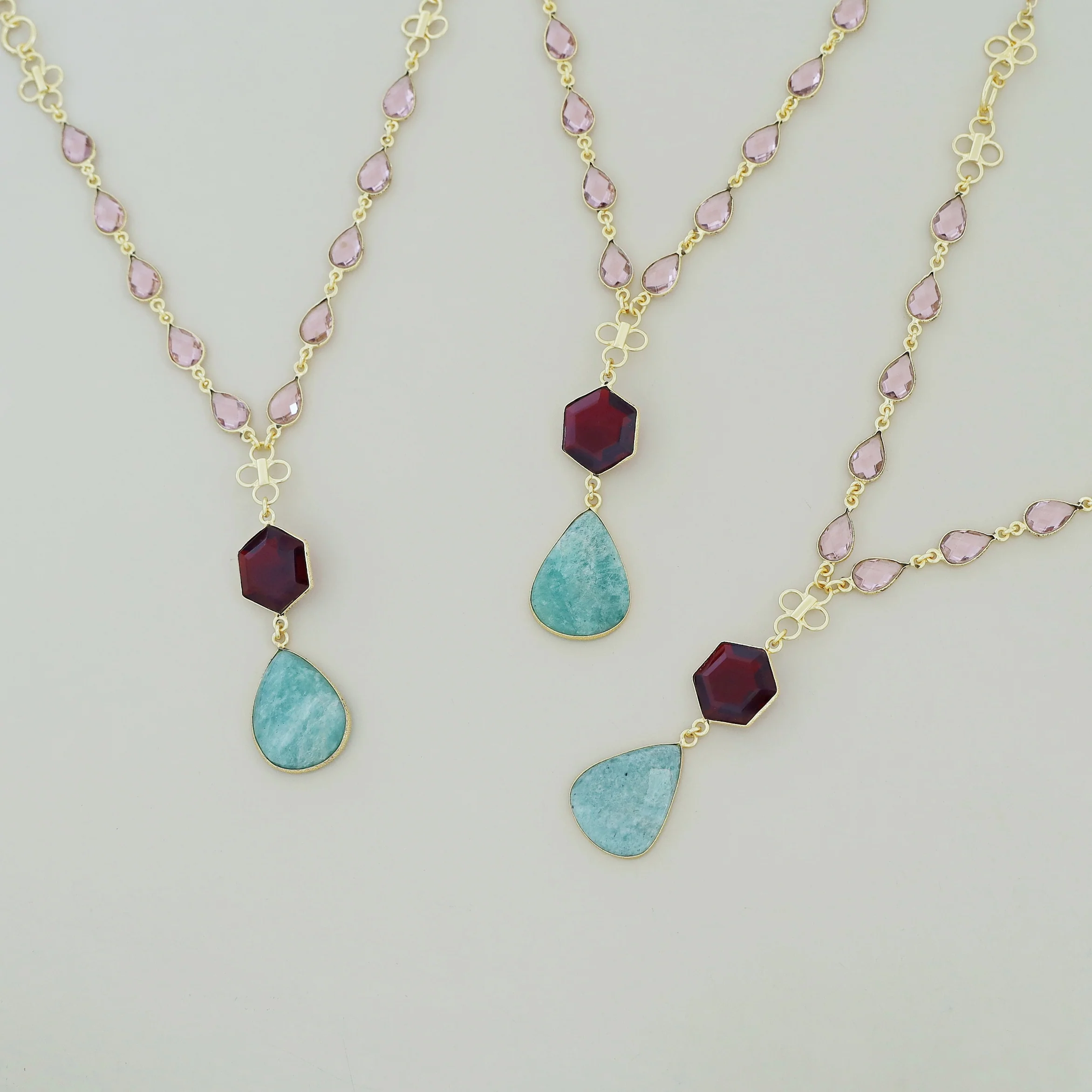 Jolene Golden Hexagon Glossy Stone Neckpiece - Image 3