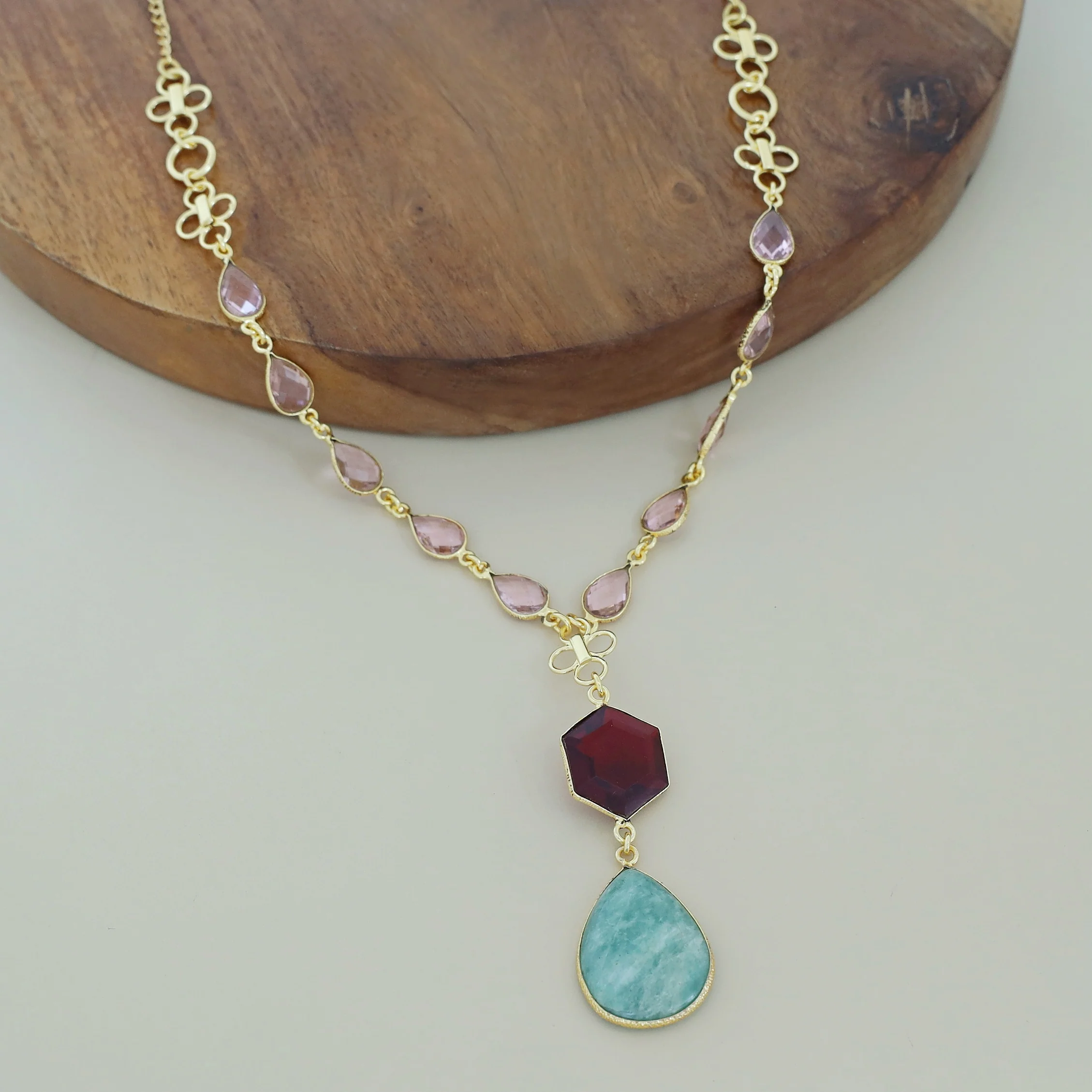 Jolene Golden Hexagon Glossy Stone Neckpiece - Image 5