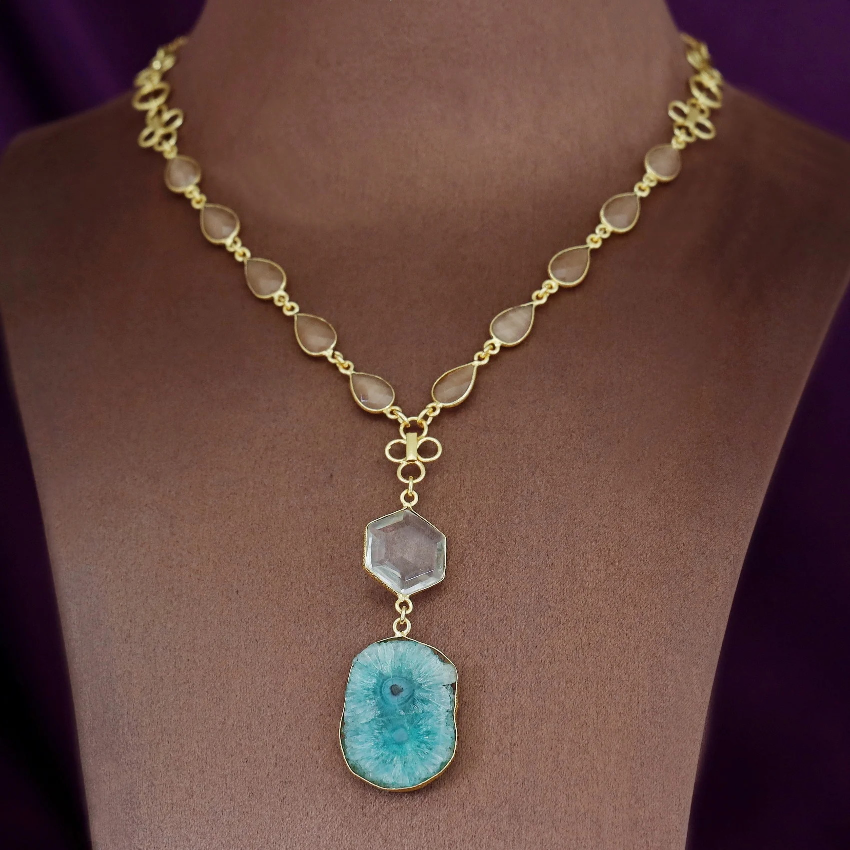 Jolene Golden Multishape Agate + Glossy Stone Neckpiece - Image 2