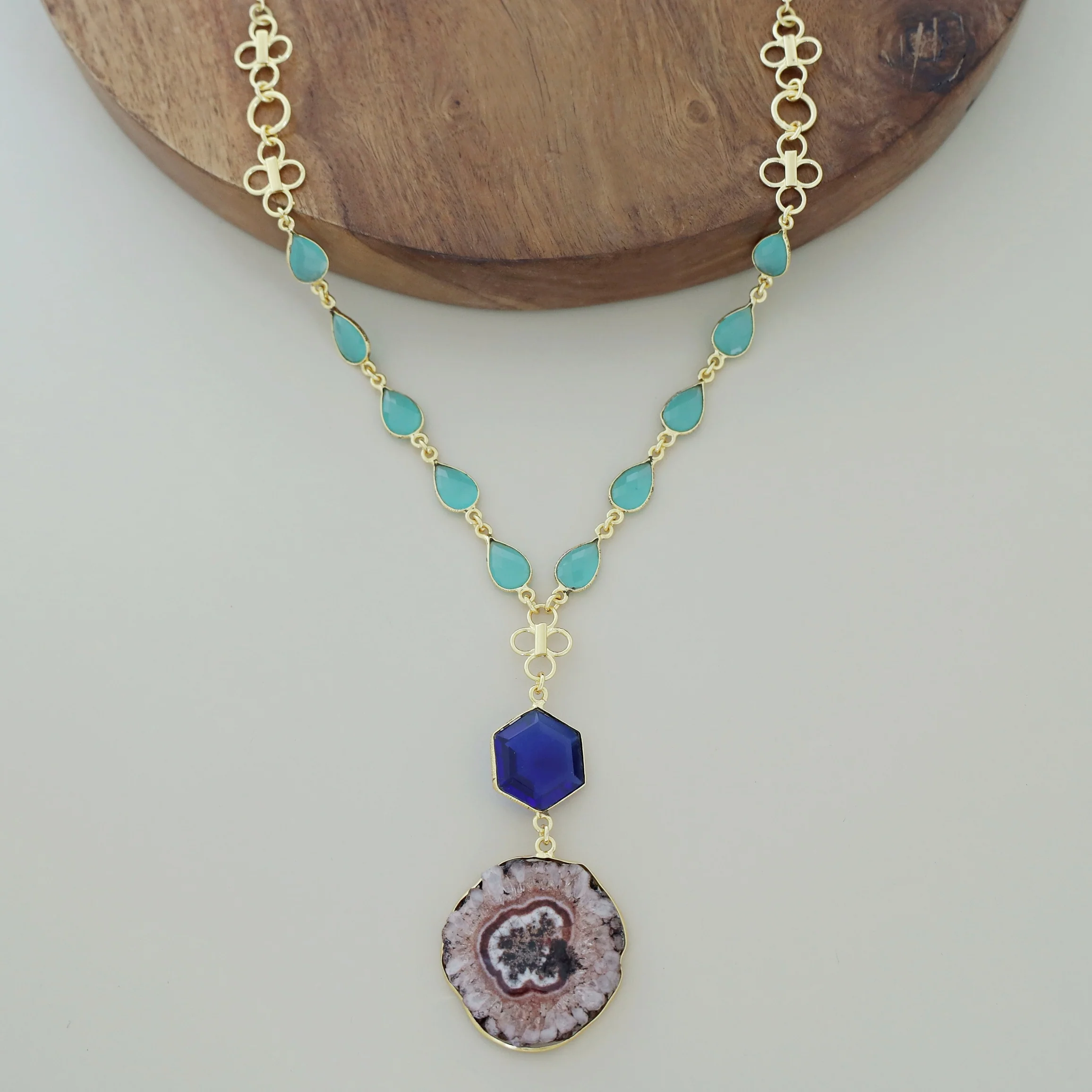 Jolene Golden Multishape Agate + Glossy Stone Neckpiece - Image 3