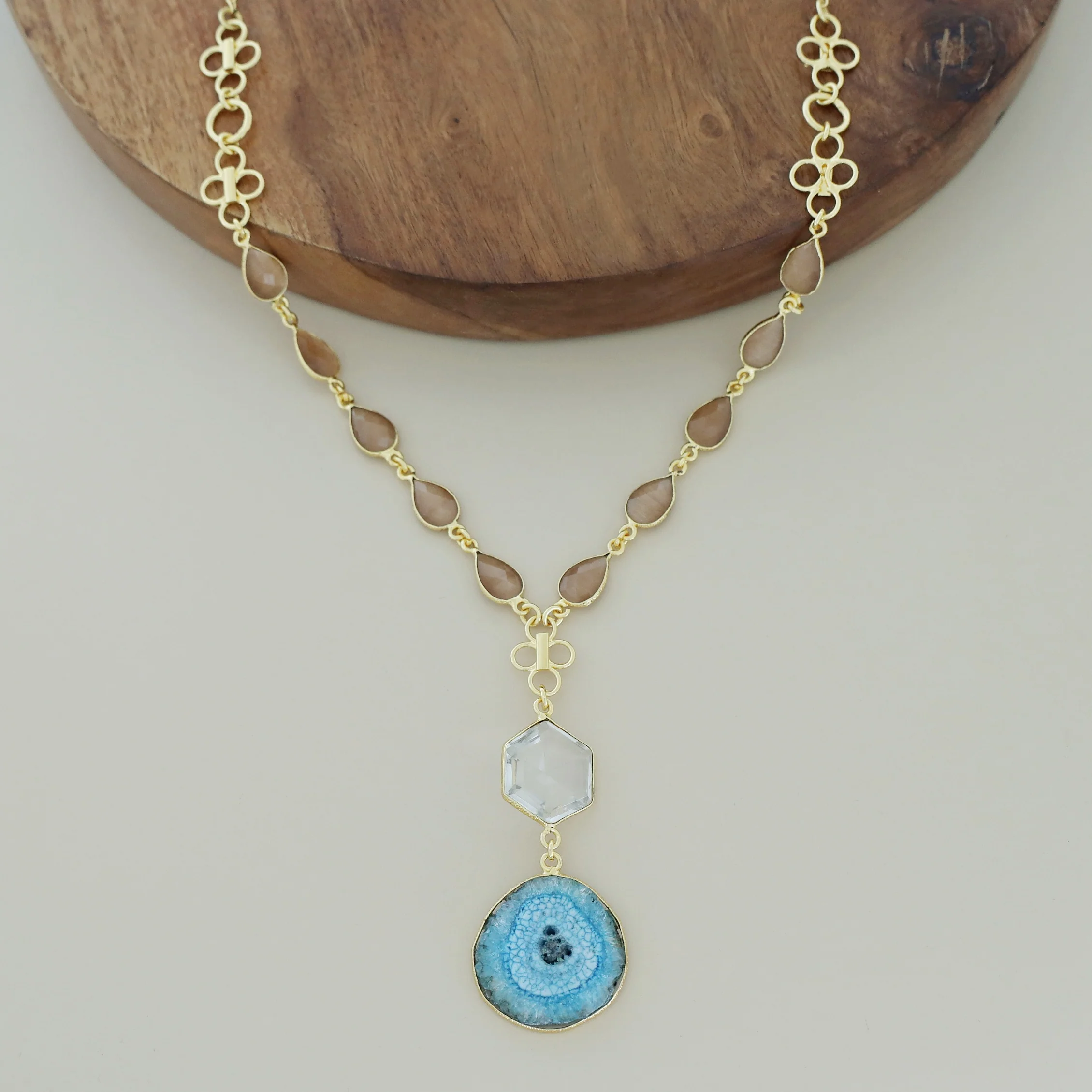 Jolene Golden Multishape Agate + Glossy Stone Neckpiece - Image 4
