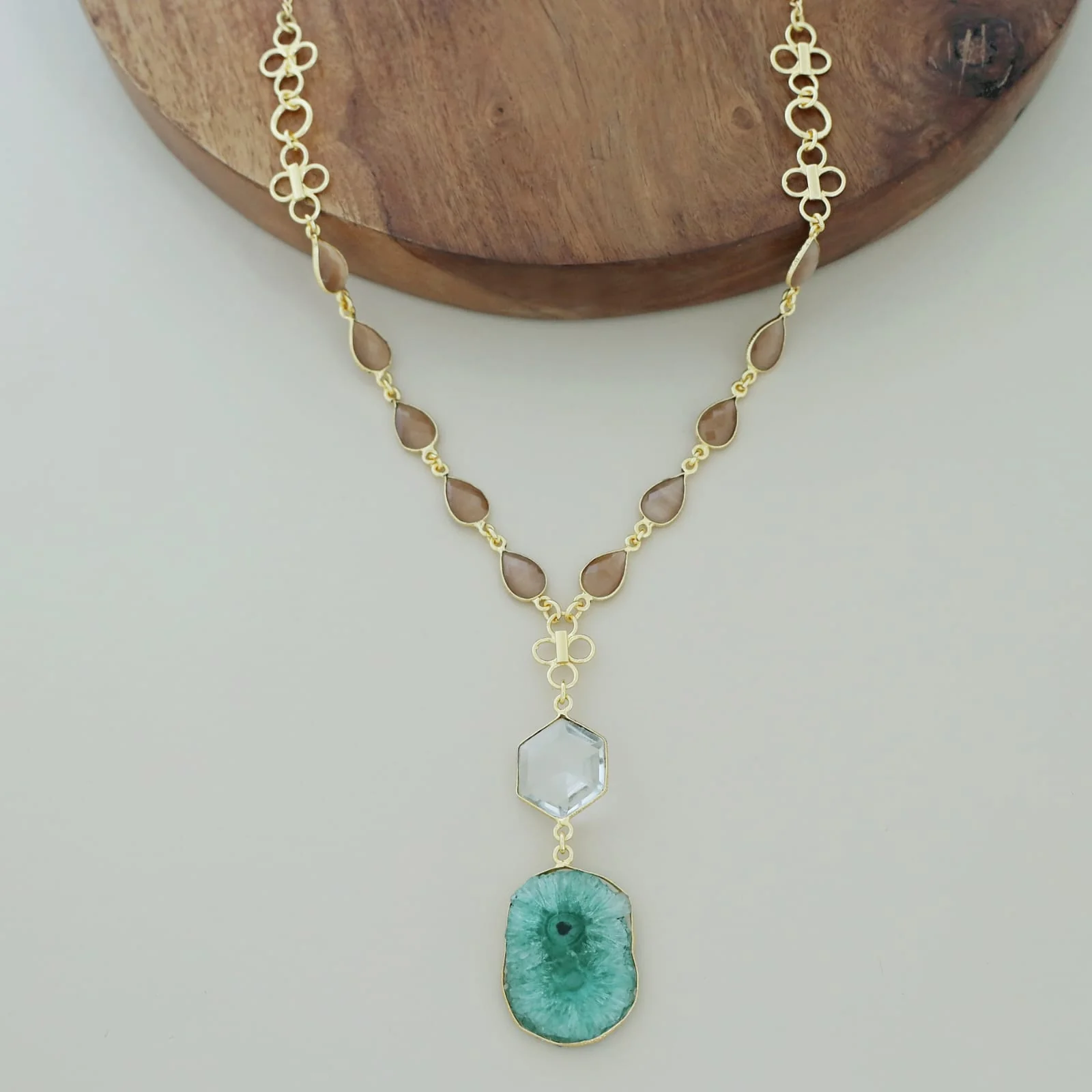 Jolene Golden Multishape Agate + Glossy Stone Neckpiece - Image 5