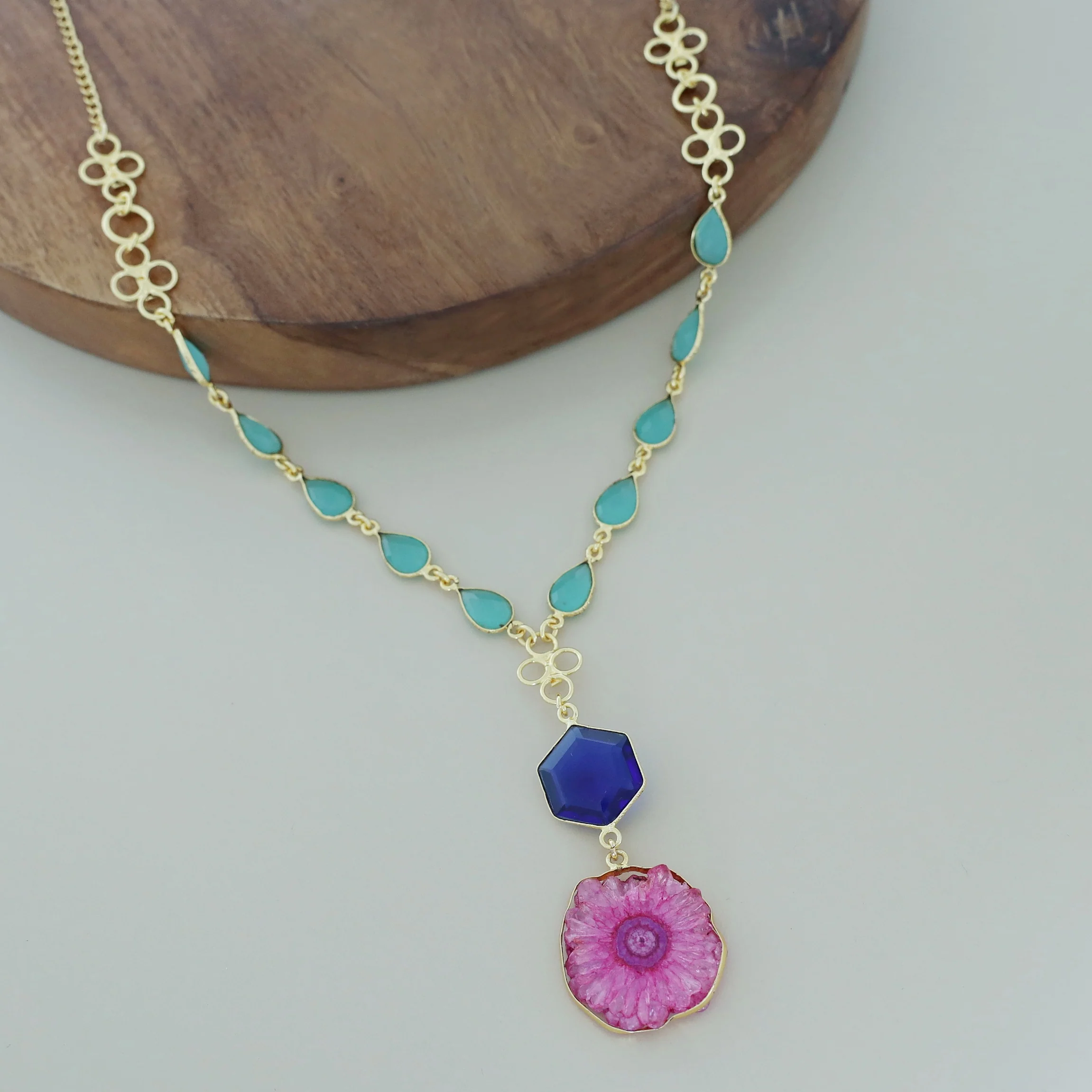 Jolene Golden Multishape Agate + Glossy Stone Neckpiece - Image 6
