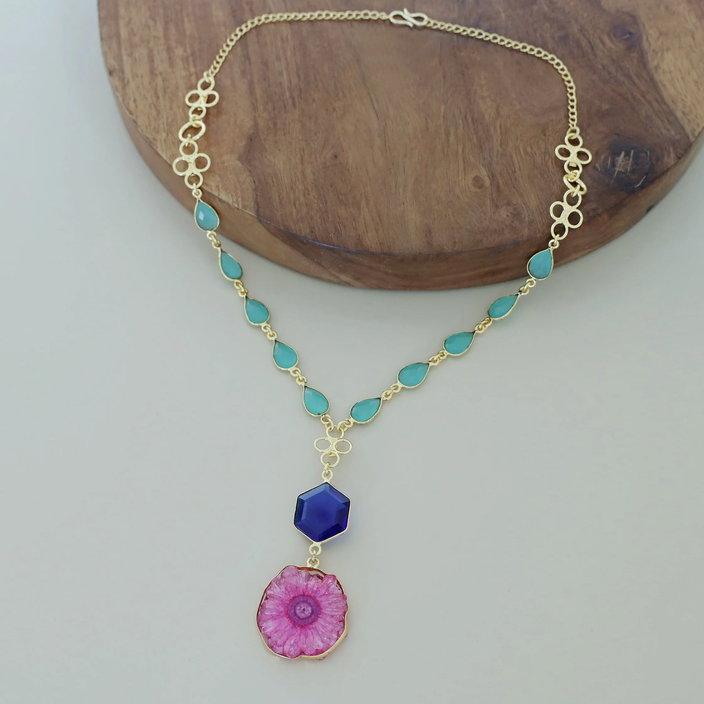 Jolene Golden Multishape Agate + Glossy Stone Neckpiece - Image 7