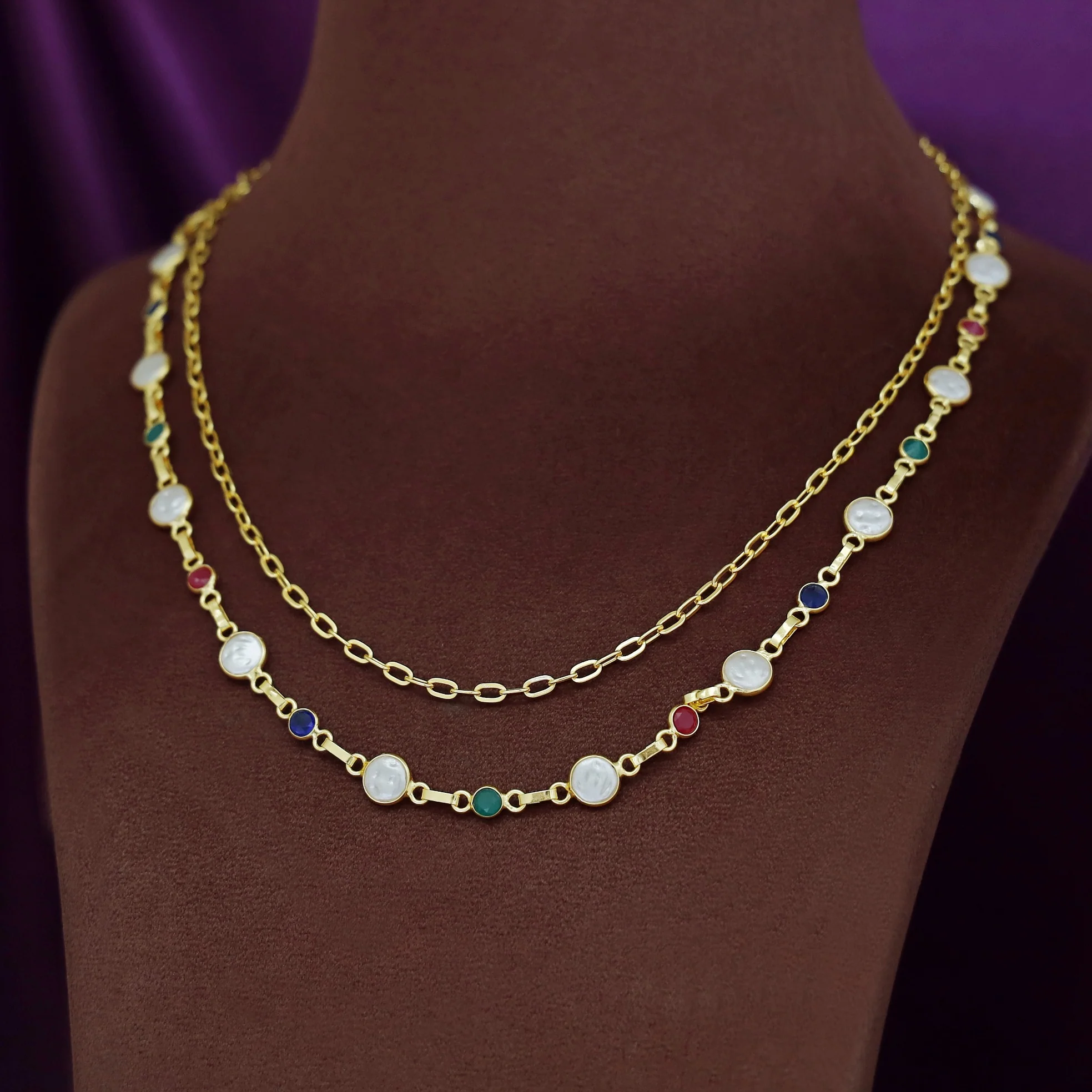 Jona 2 Layer Glossy Baroque Neckpiece - Image 2
