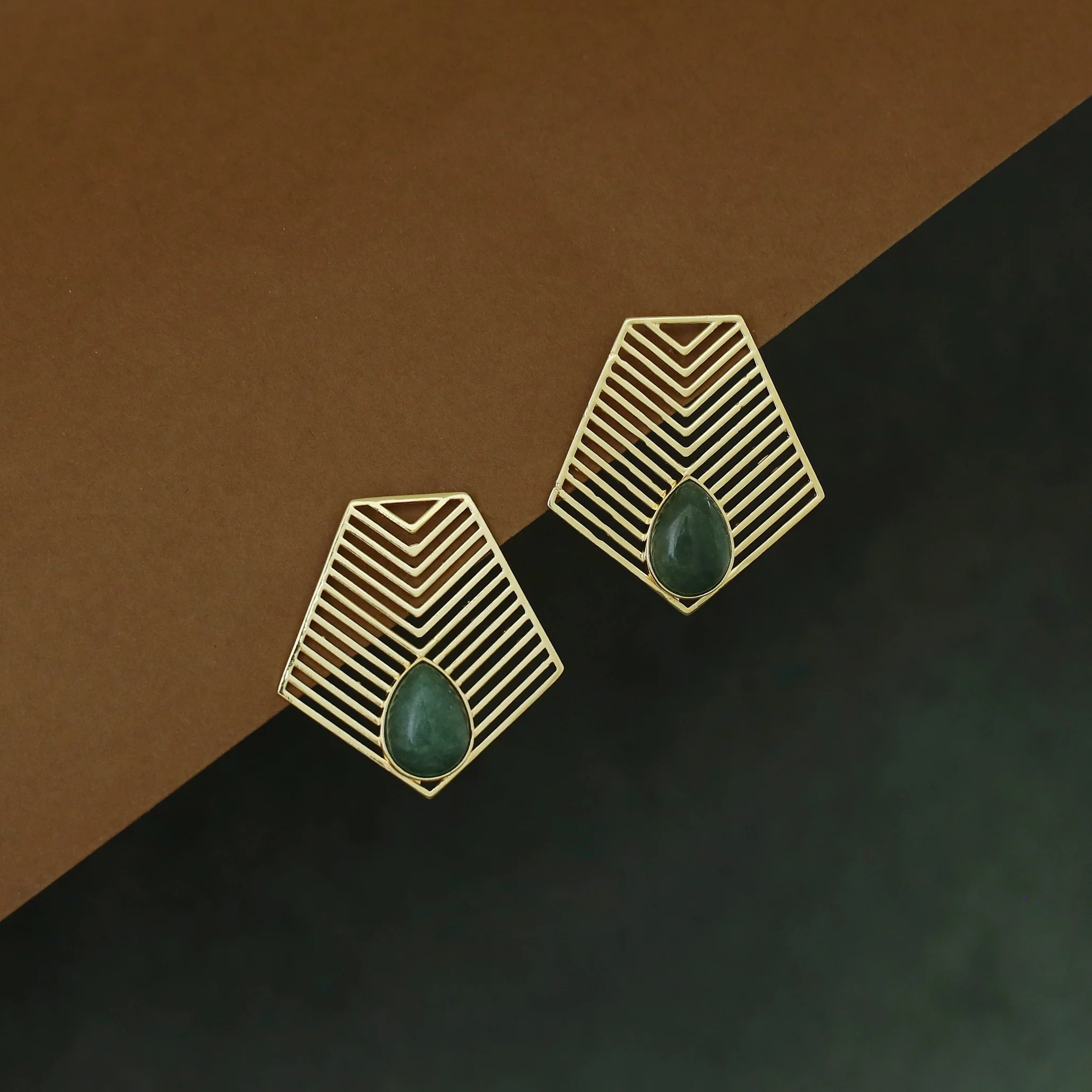 Jonah Golden Arrow Drop Natural Stone Earring - Image 2