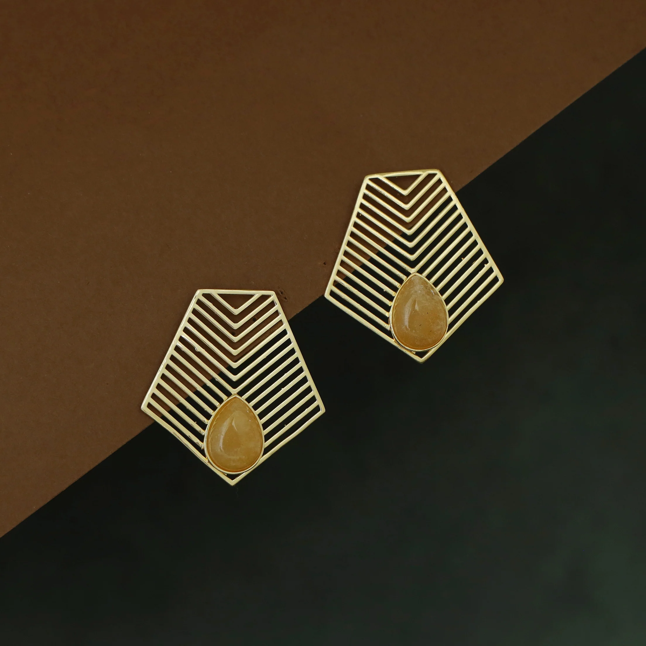 Jonah Golden Arrow Drop Natural Stone Earring - Image 3
