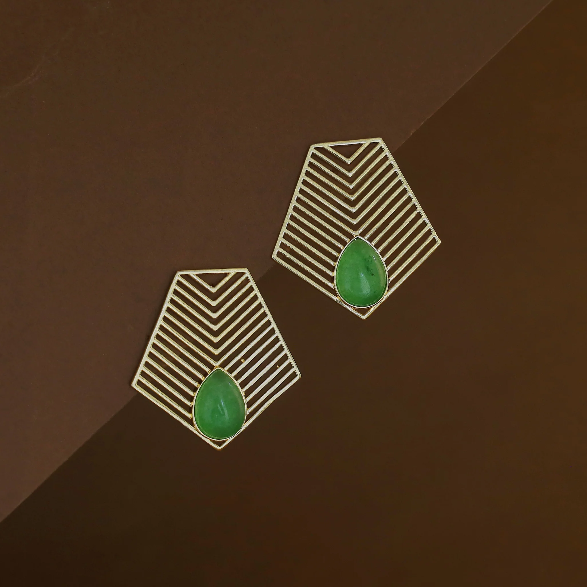 Jonah Golden Arrow Drop Natural Stone Earring - Image 4