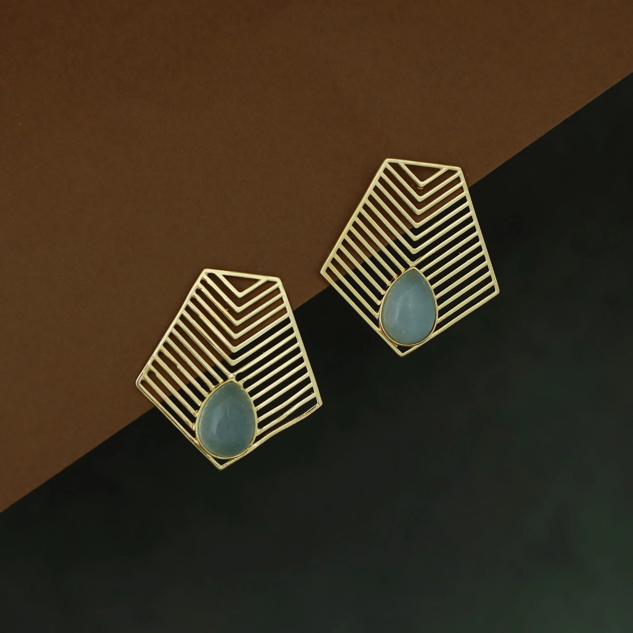 Jonah Golden Arrow Drop Natural Stone Earring - Image 5