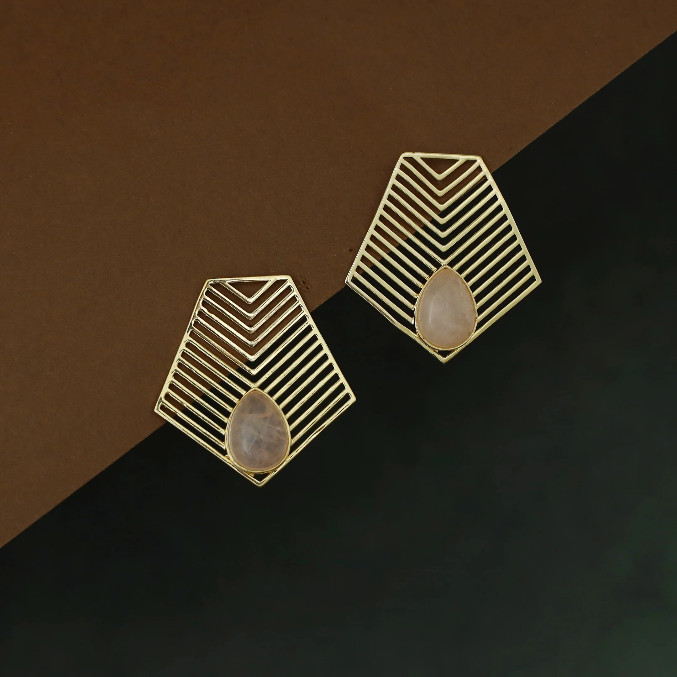Jonah Golden Arrow Drop Natural Stone Earring - Image 6