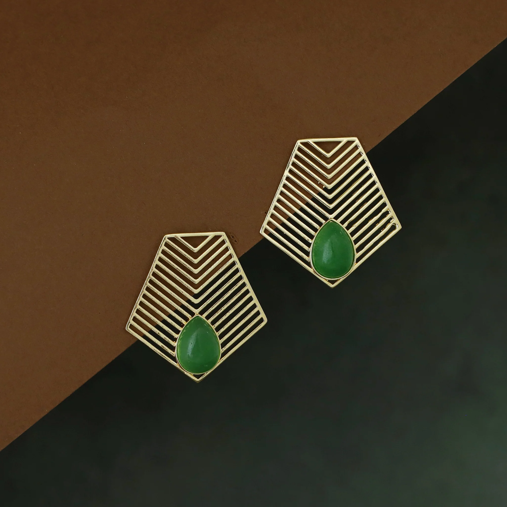 Jonah Golden Arrow Drop Natural Stone Earring - Image 7