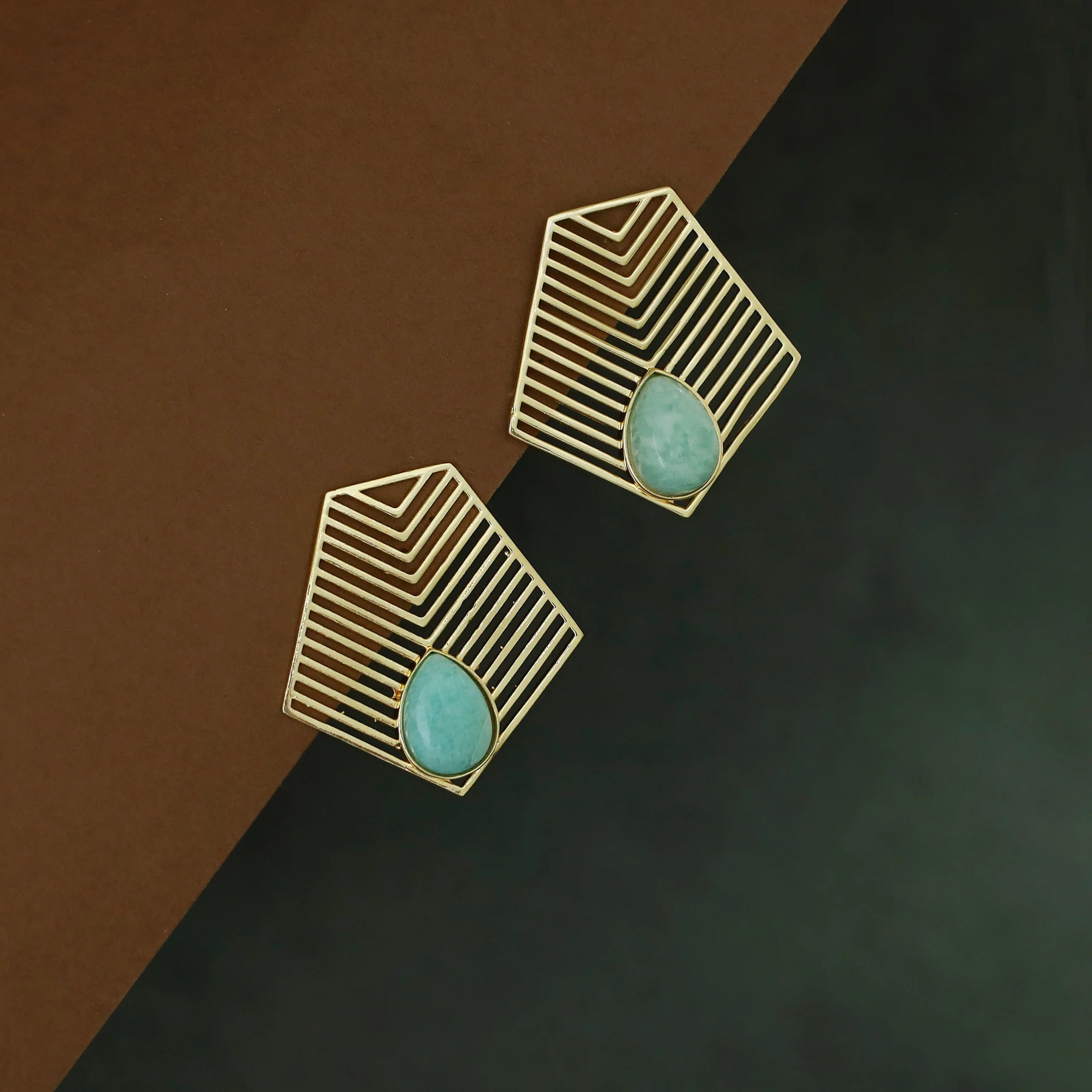 Jonah Golden Arrow Drop Natural Stone Earring - Image 8
