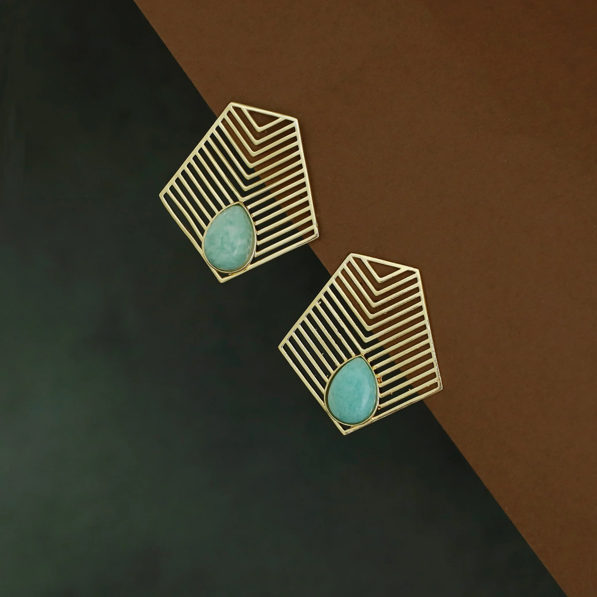Jonah Golden Arrow Drop Natural Stone Earring - Image 9