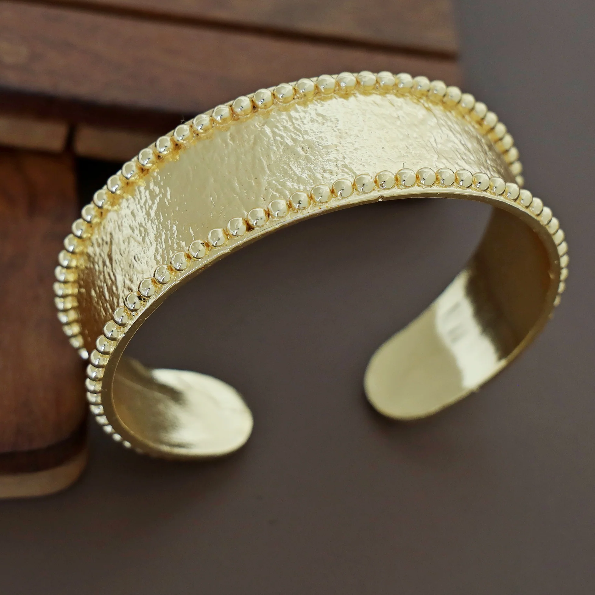 Josie Golden Ball Textured Hand Cuff - Image 2