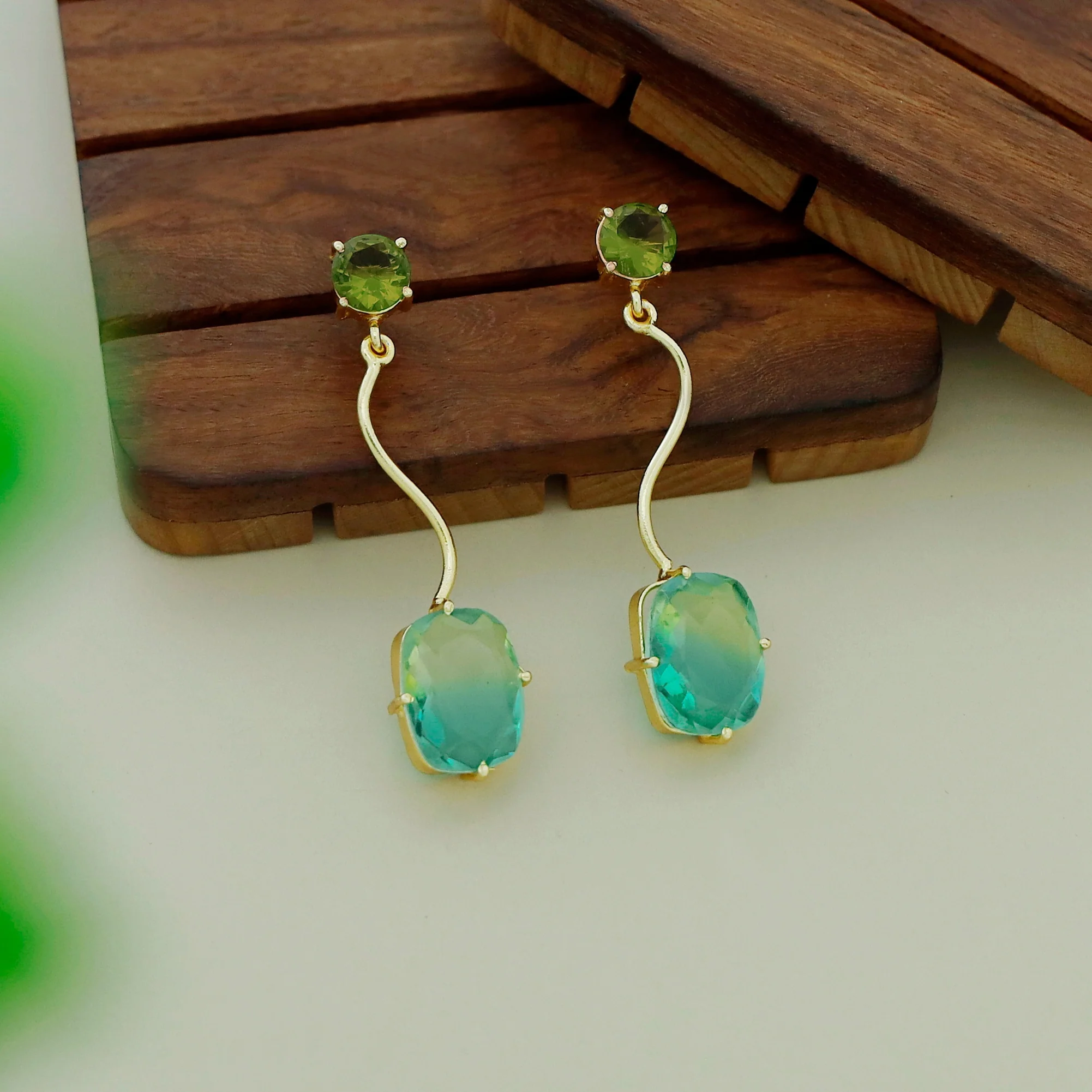Josline Golden Wavy Rectangle Ametrine Earring - Image 2