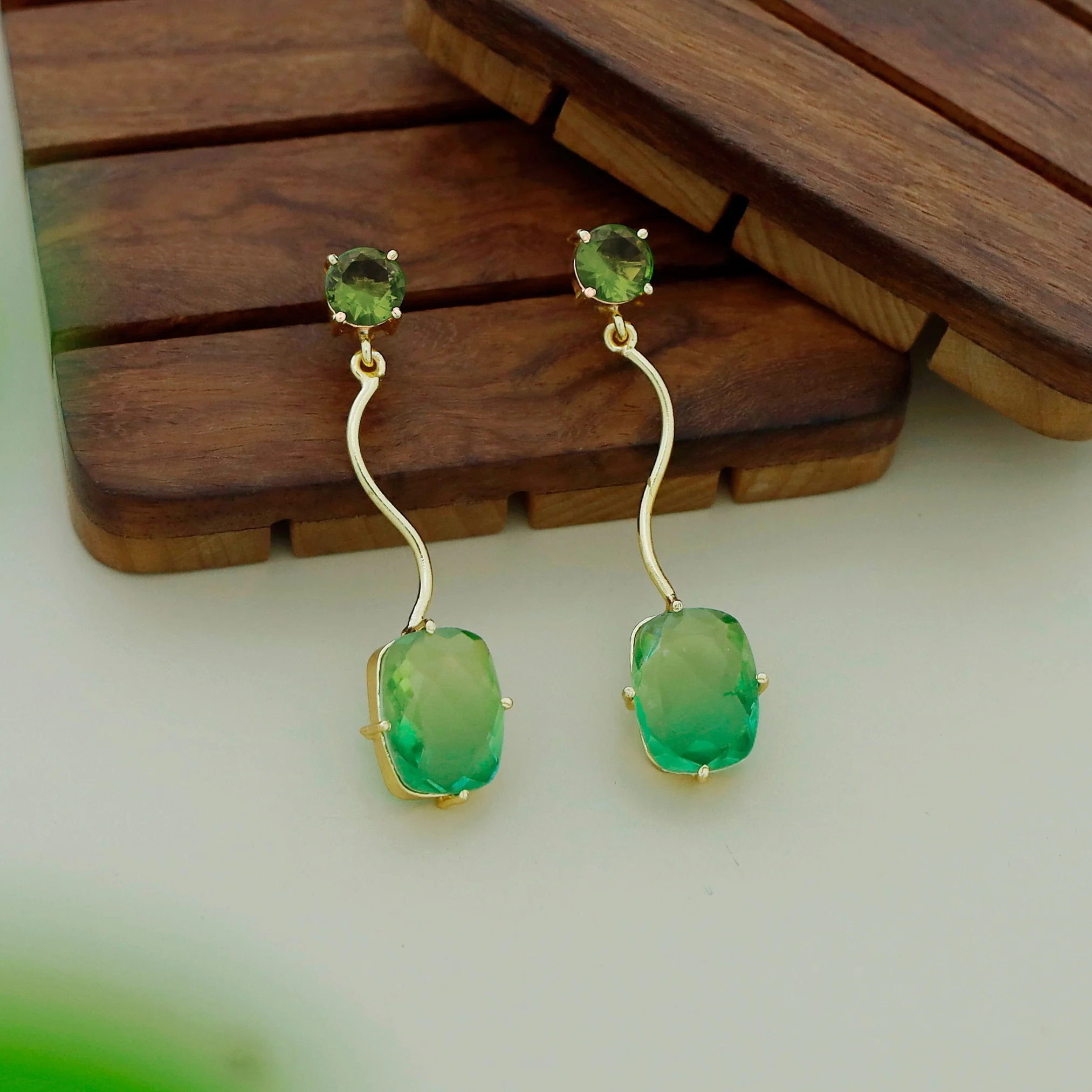Josline Golden Wavy Rectangle Ametrine Earring - Image 3