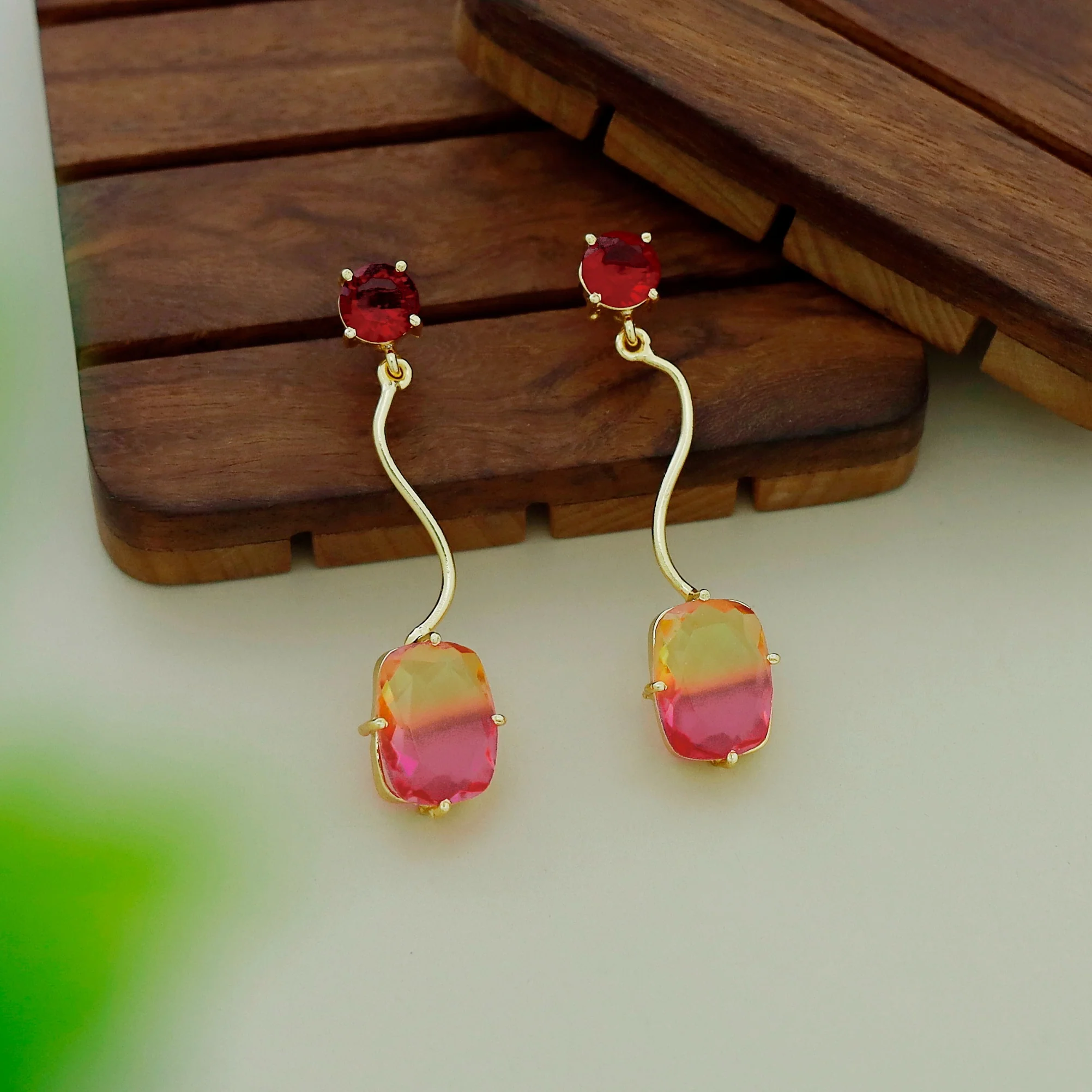 Josline Golden Wavy Rectangle Ametrine Earring - Image 4