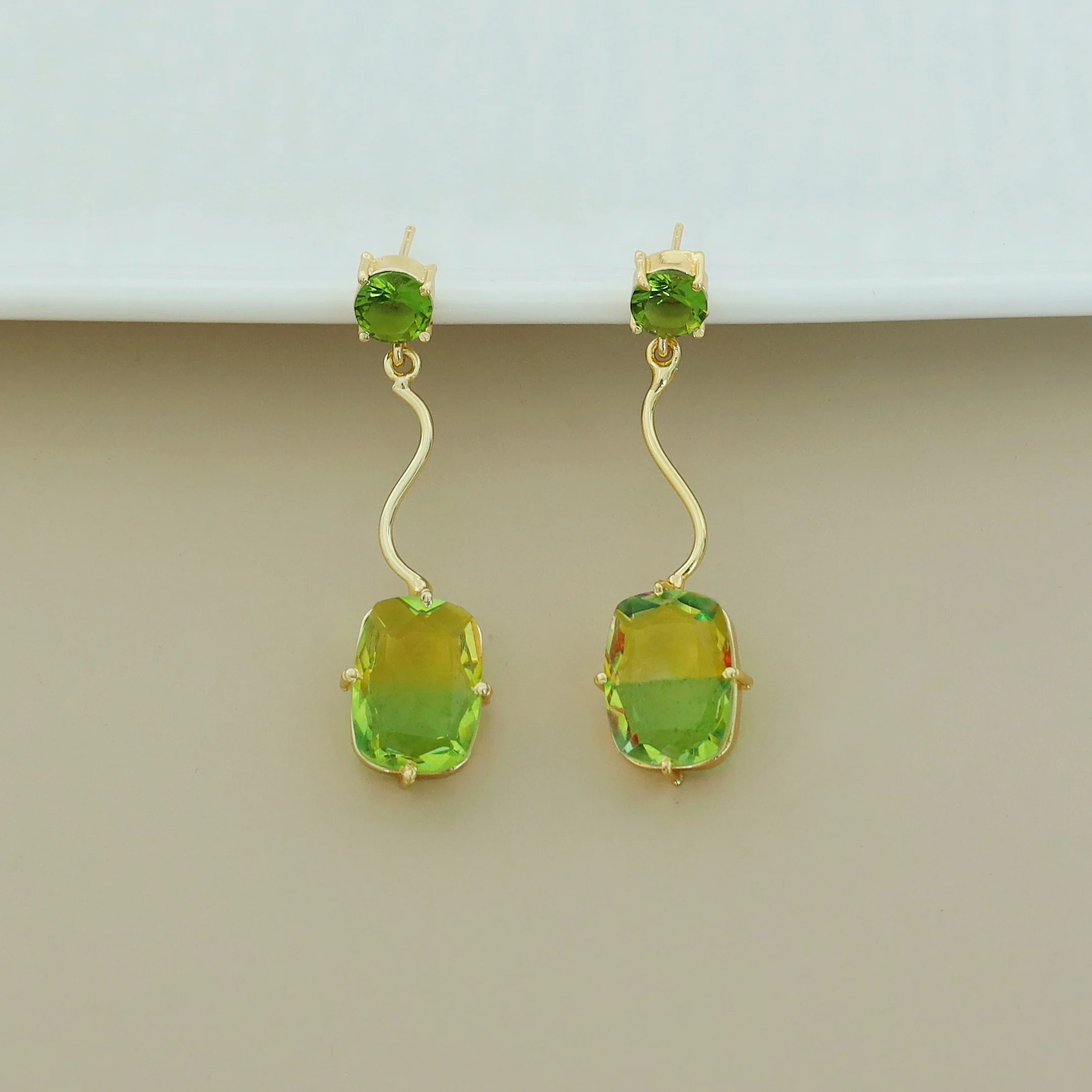 Josline Golden Wavy Rectangle Ametrine Earring - Image 5