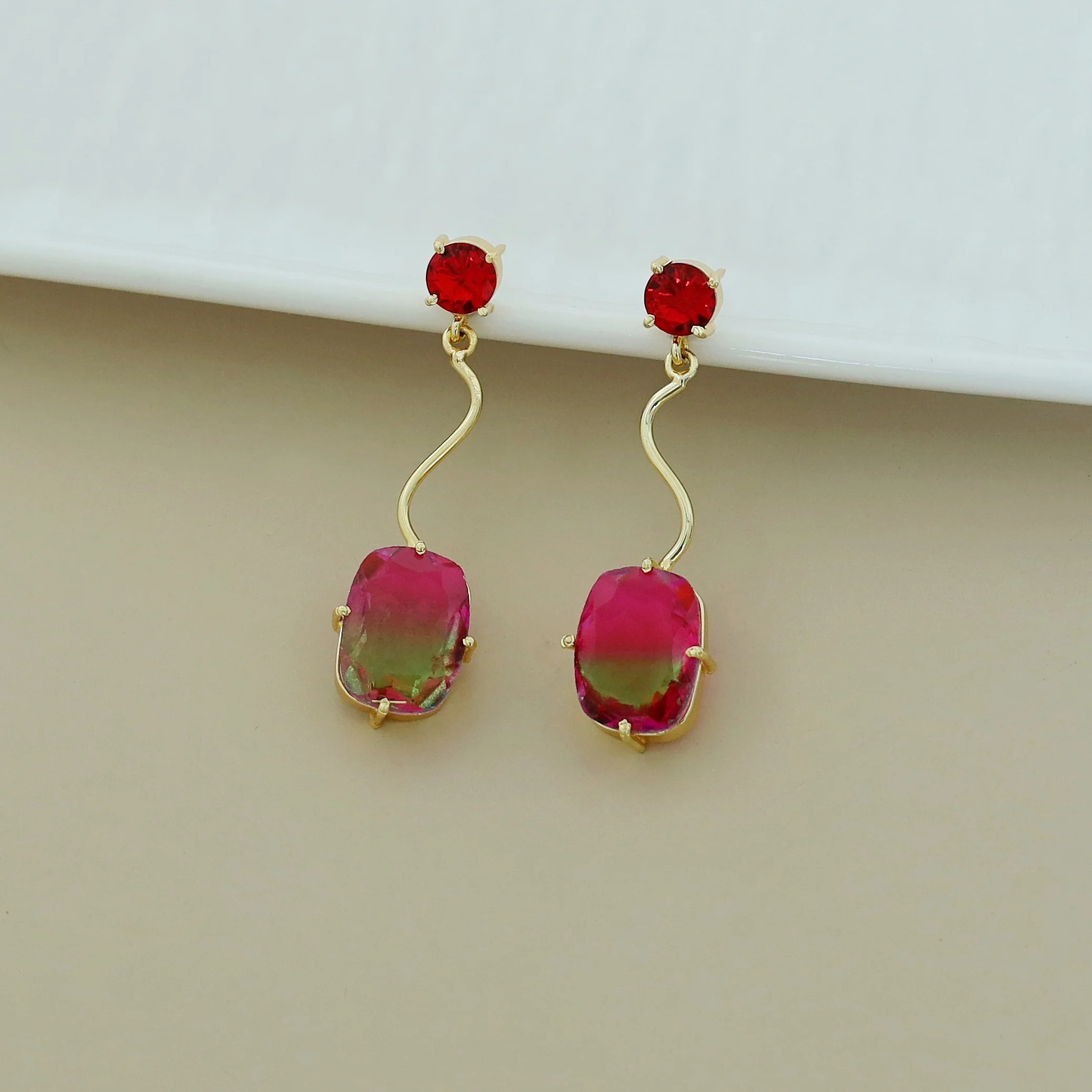 Josline Golden Wavy Rectangle Ametrine Earring - Image 6