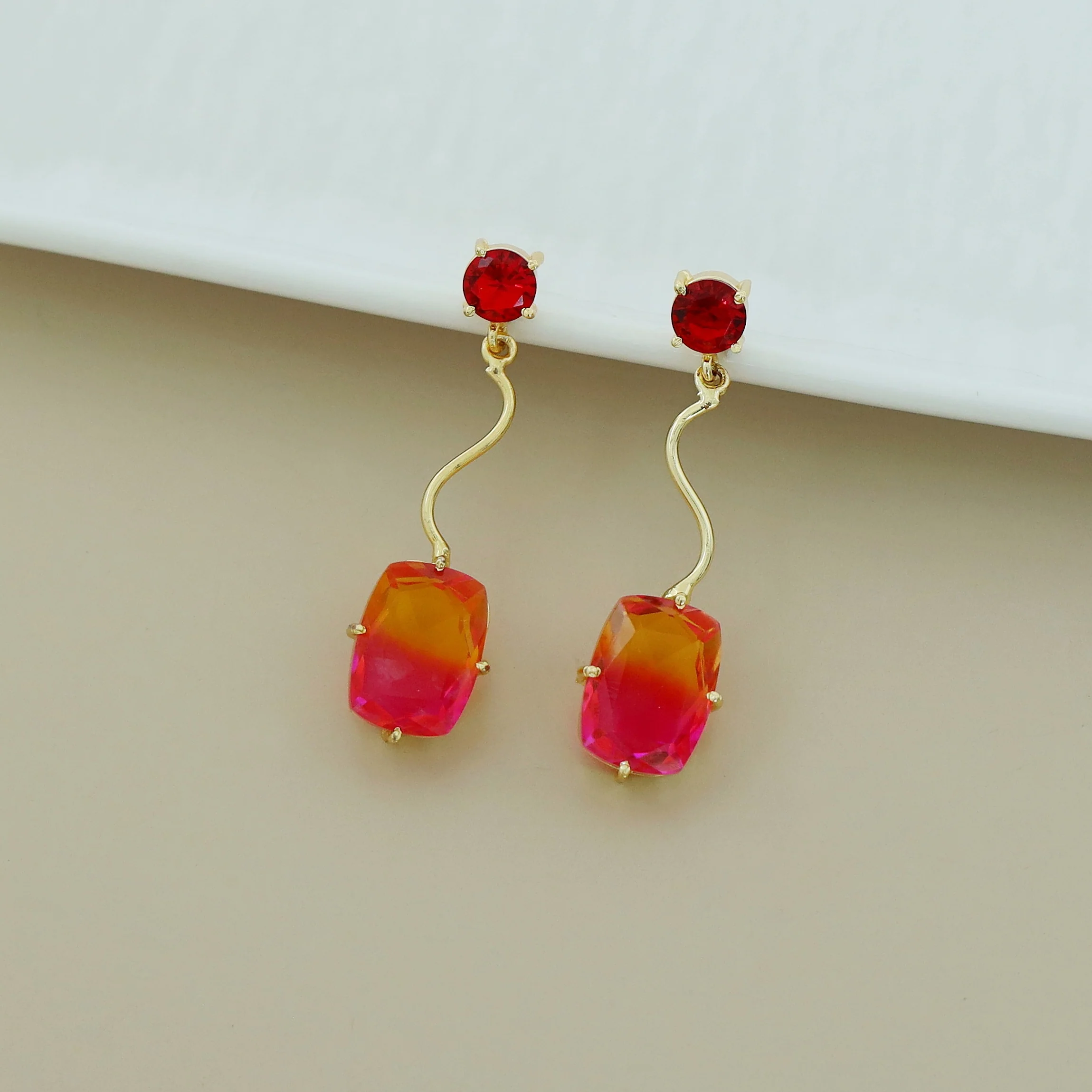 Josline Golden Wavy Rectangle Ametrine Earring - Image 7