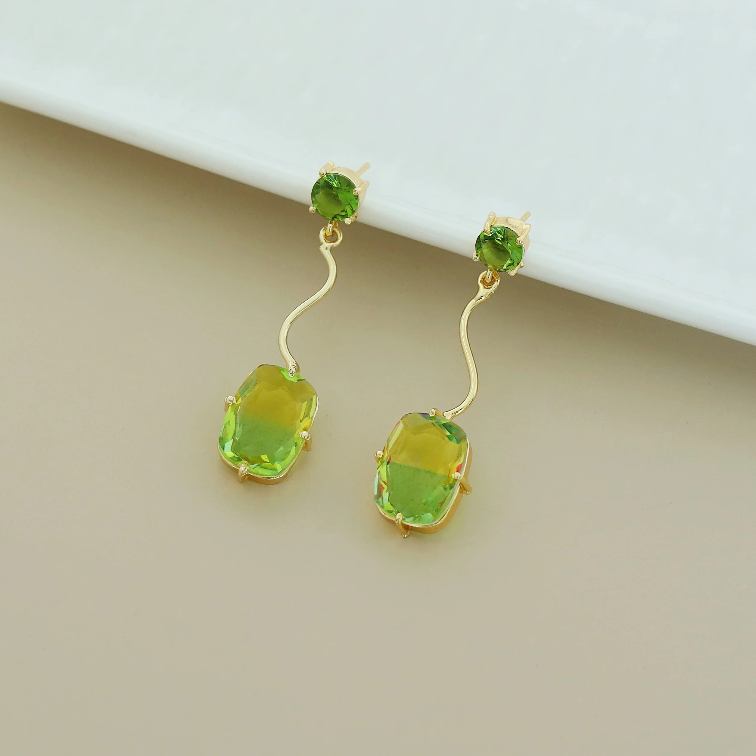 Josline Golden Wavy Rectangle Ametrine Earring - Image 9