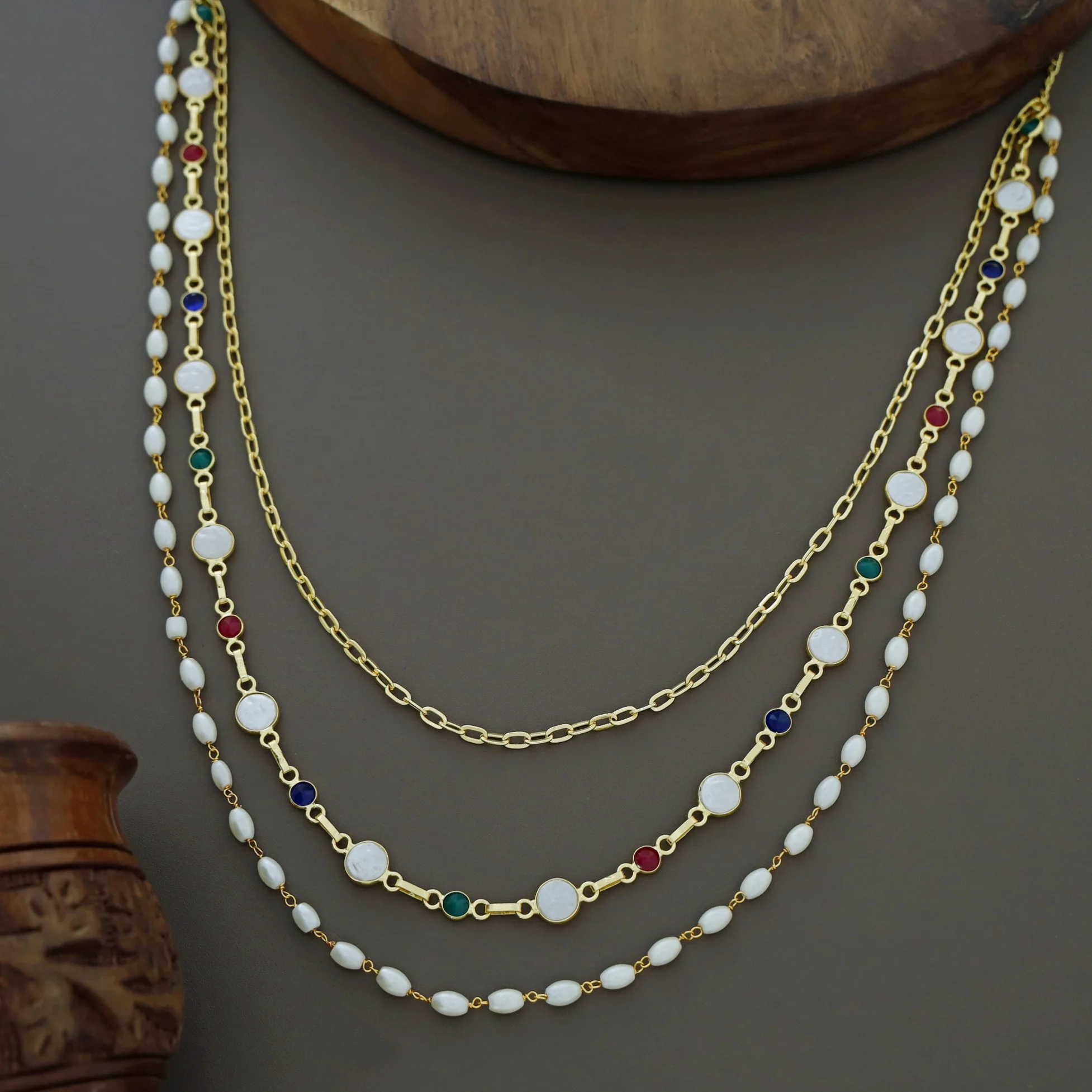 Jona 3 Layer Glossy Pearl Neckpiece - Image 3