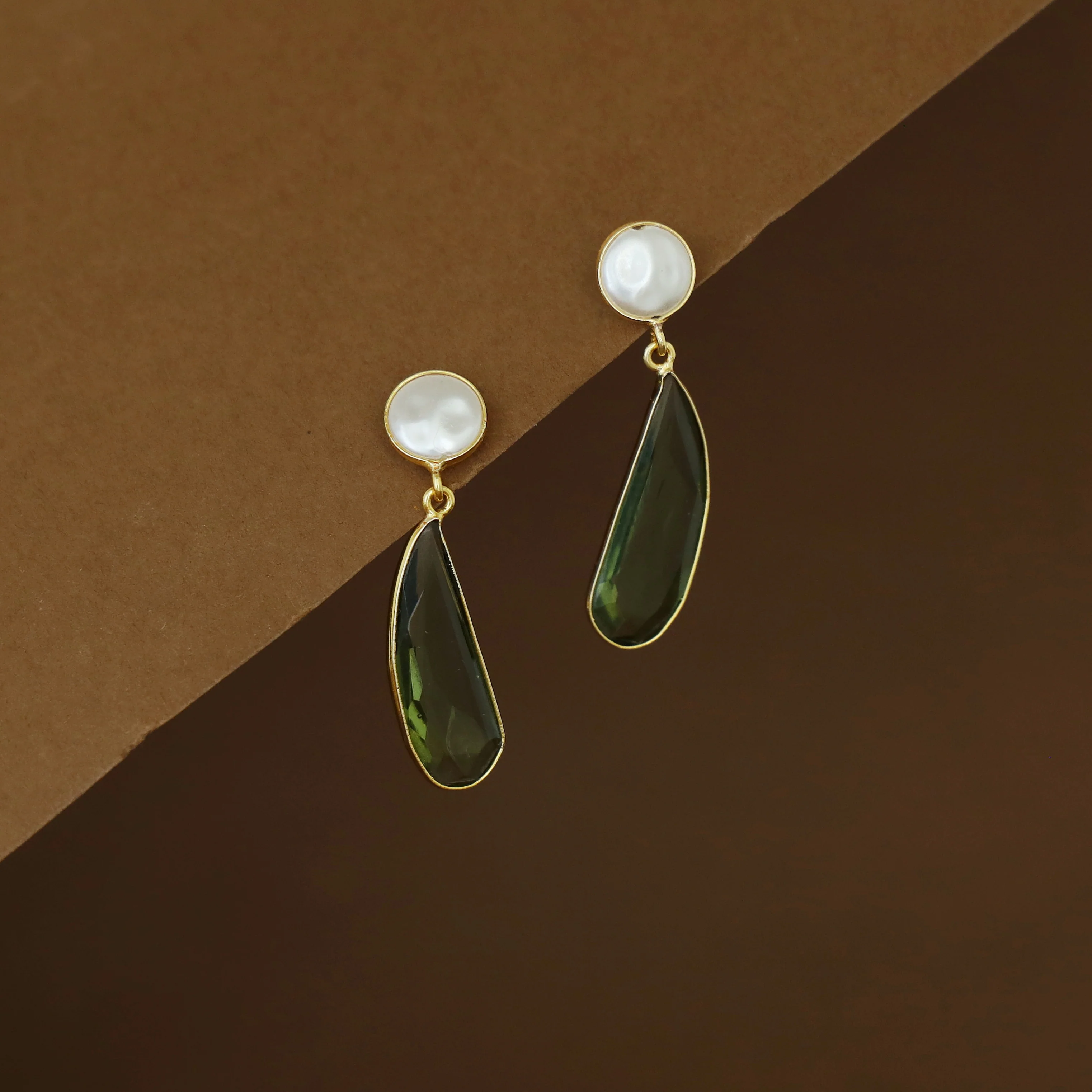 Joyera Baroque Drop Glossy Stone Earring - Image 2
