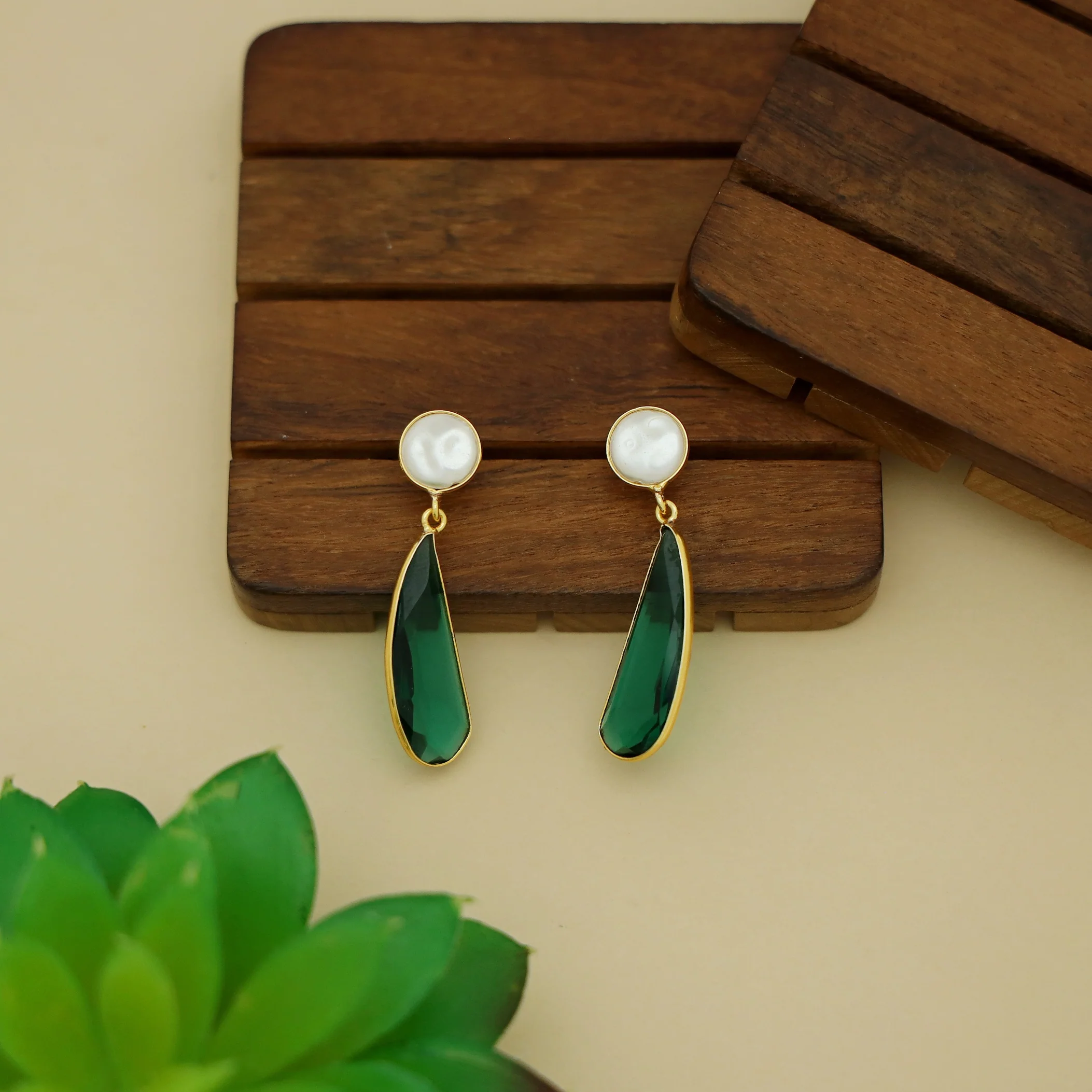 Joyera Baroque Drop Glossy Stone Earring - Image 4
