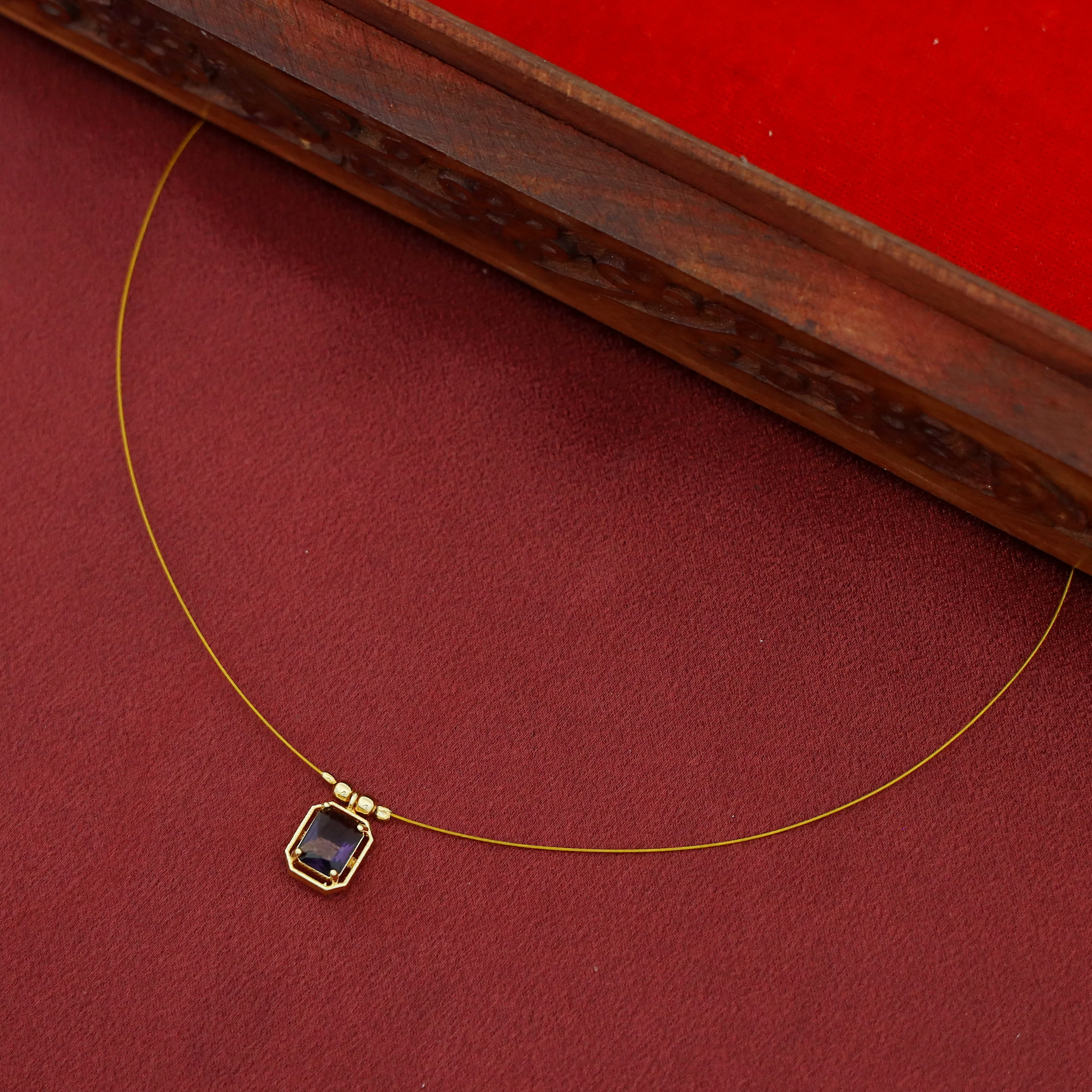 Juhi Rectangle Glossy Stone String Neckpiece - Image 2