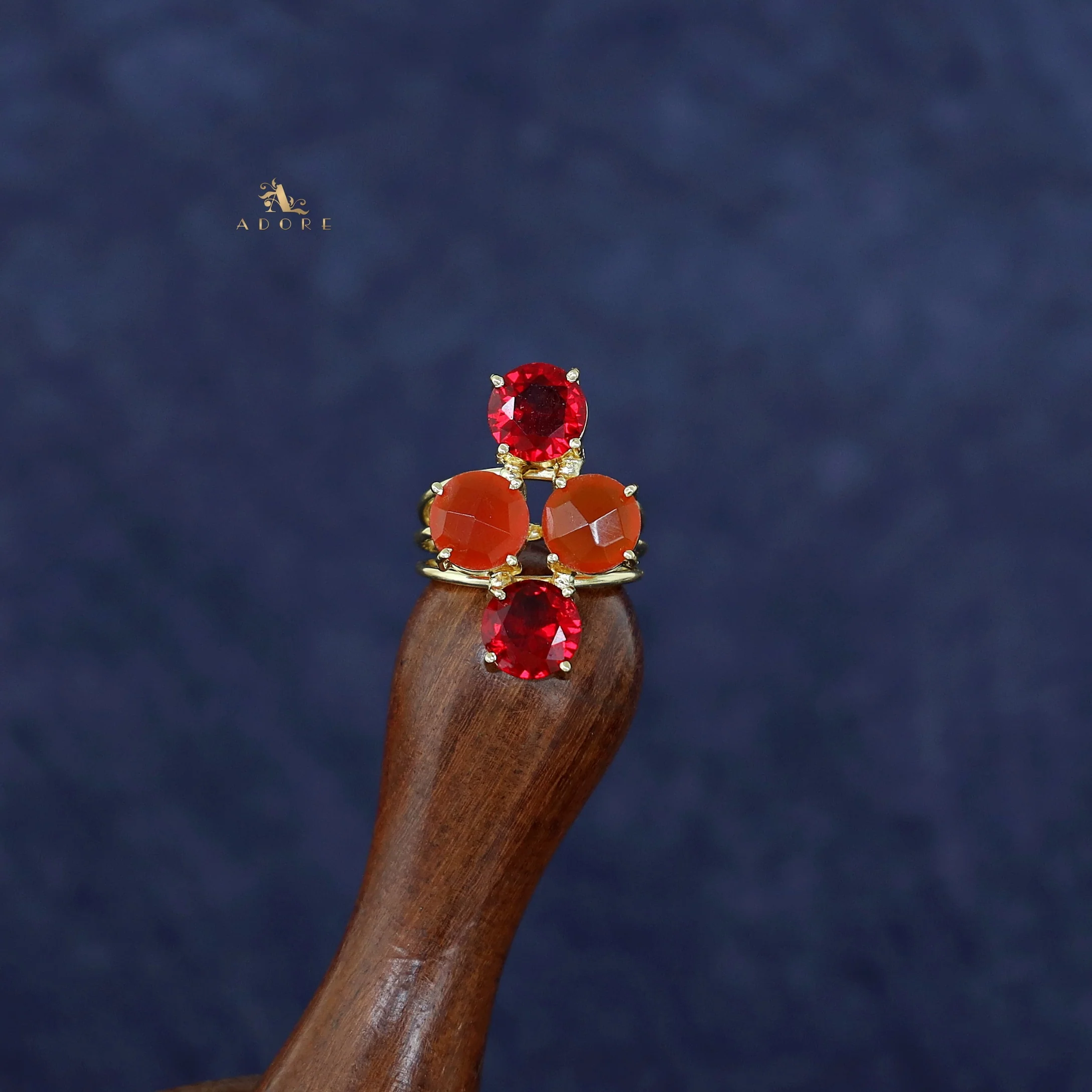 Jules Golden 3 Layer Tetra Glossy Stone Ring - Image 10