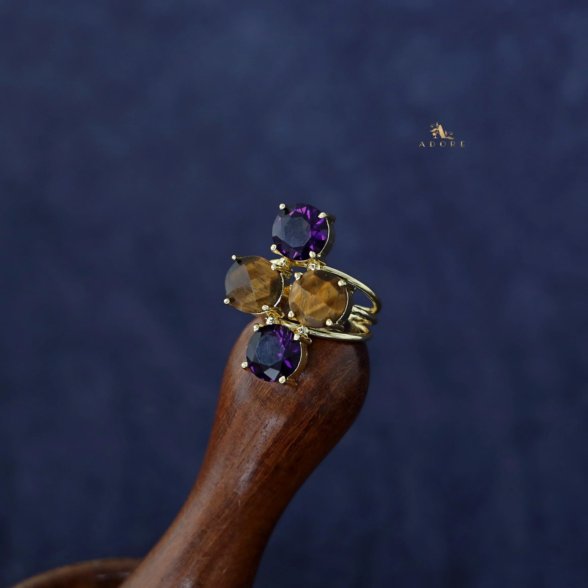 Jules Golden 3 Layer Tetra Glossy Stone Ring - Image 11