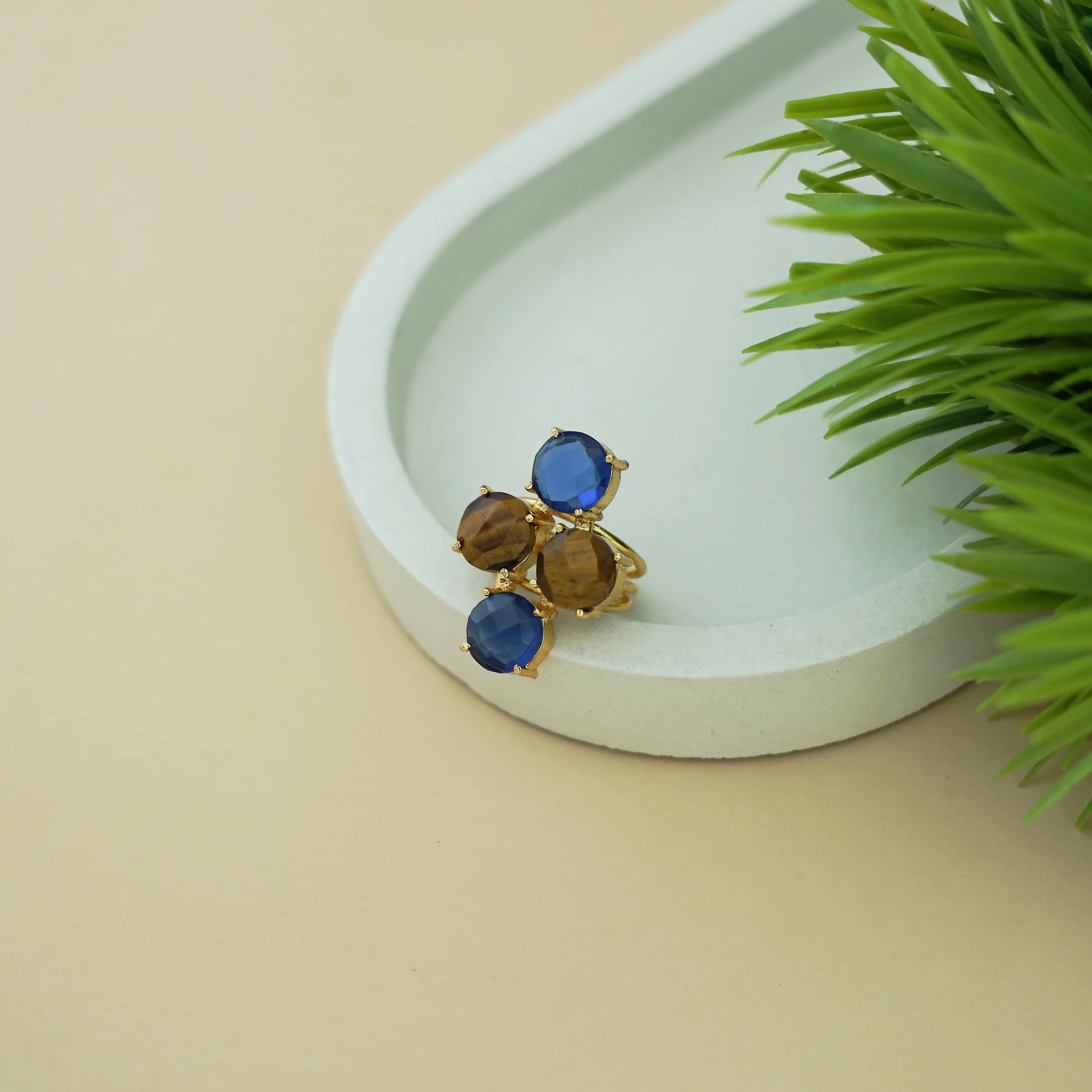 Jules Golden 3 Layer Tetra Glossy Stone Ring - Image 13
