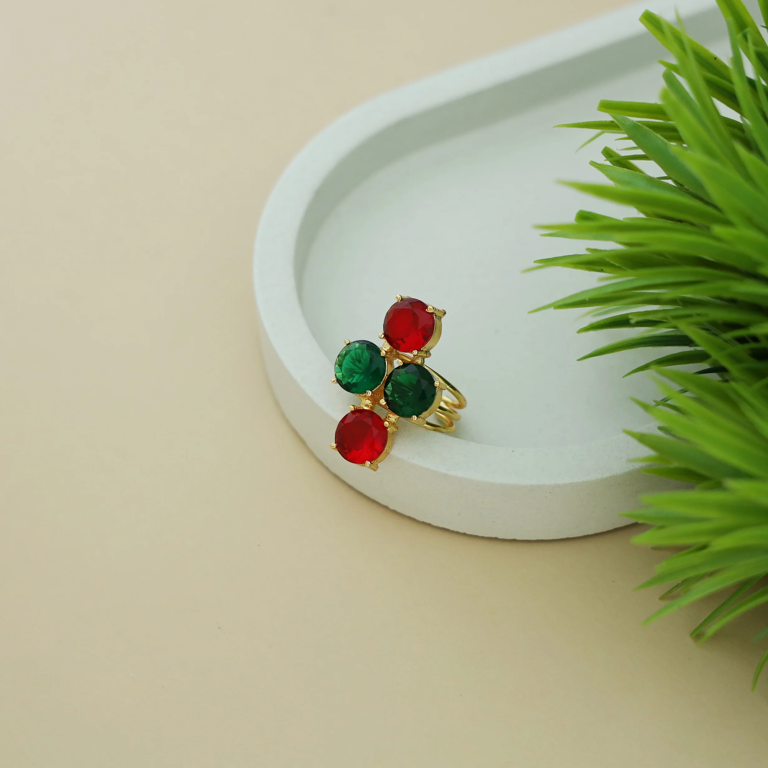 Jules Golden 3 Layer Tetra Glossy Stone Ring - Image 14