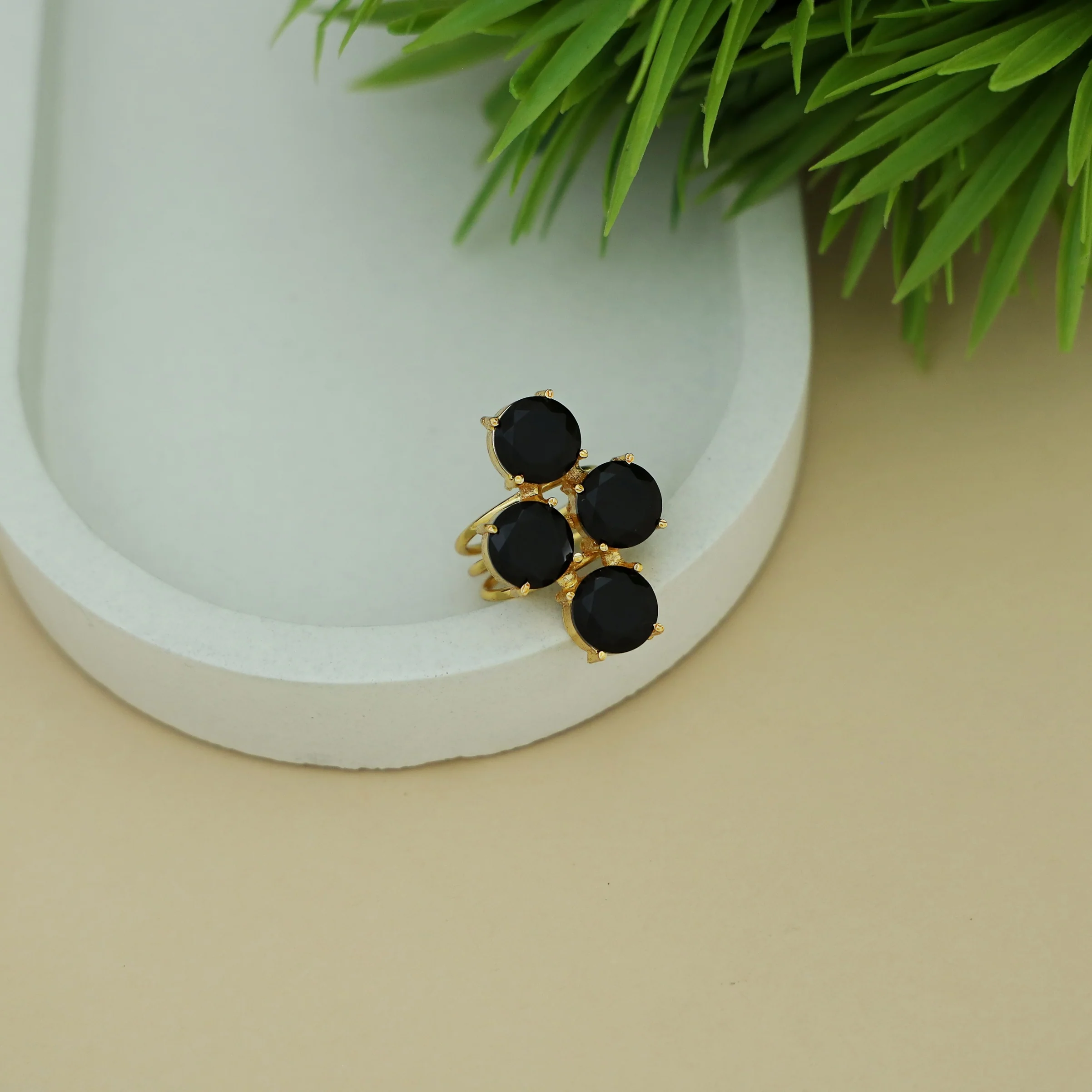 Jules Golden 3 Layer Tetra Glossy Stone Ring - Image 15