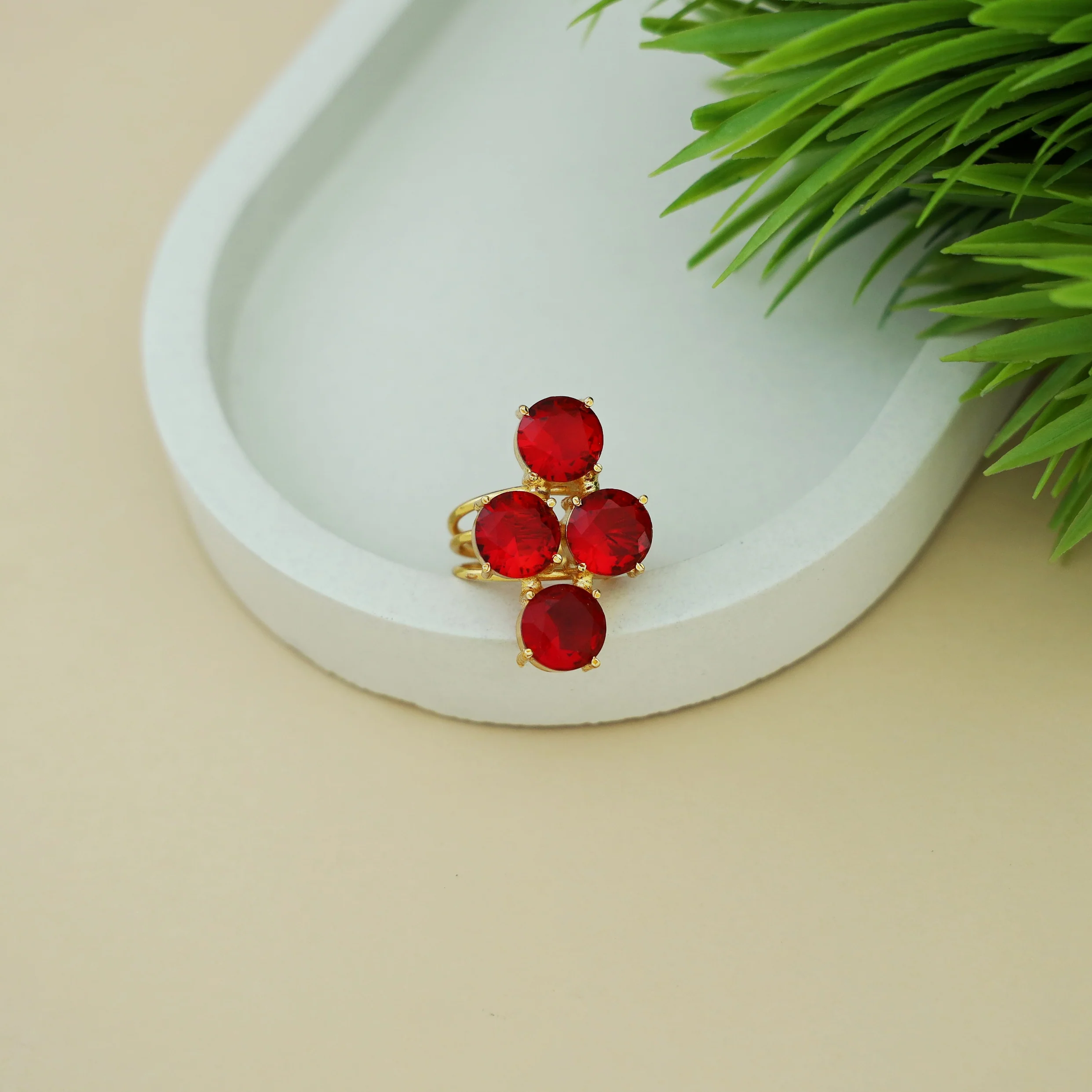 Jules Golden 3 Layer Tetra Glossy Stone Ring - Image 16