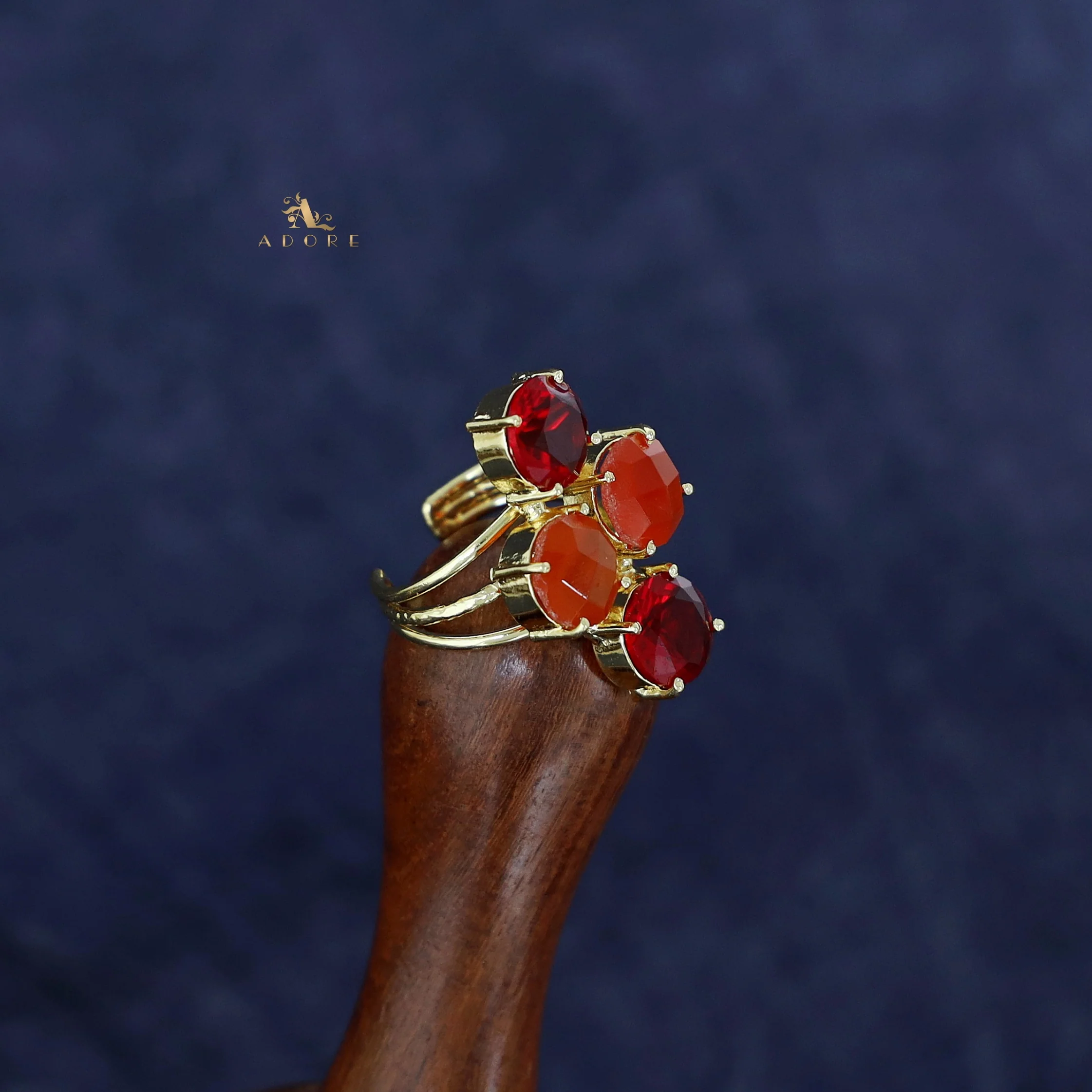 Jules Golden 3 Layer Tetra Glossy Stone Ring - Image 17