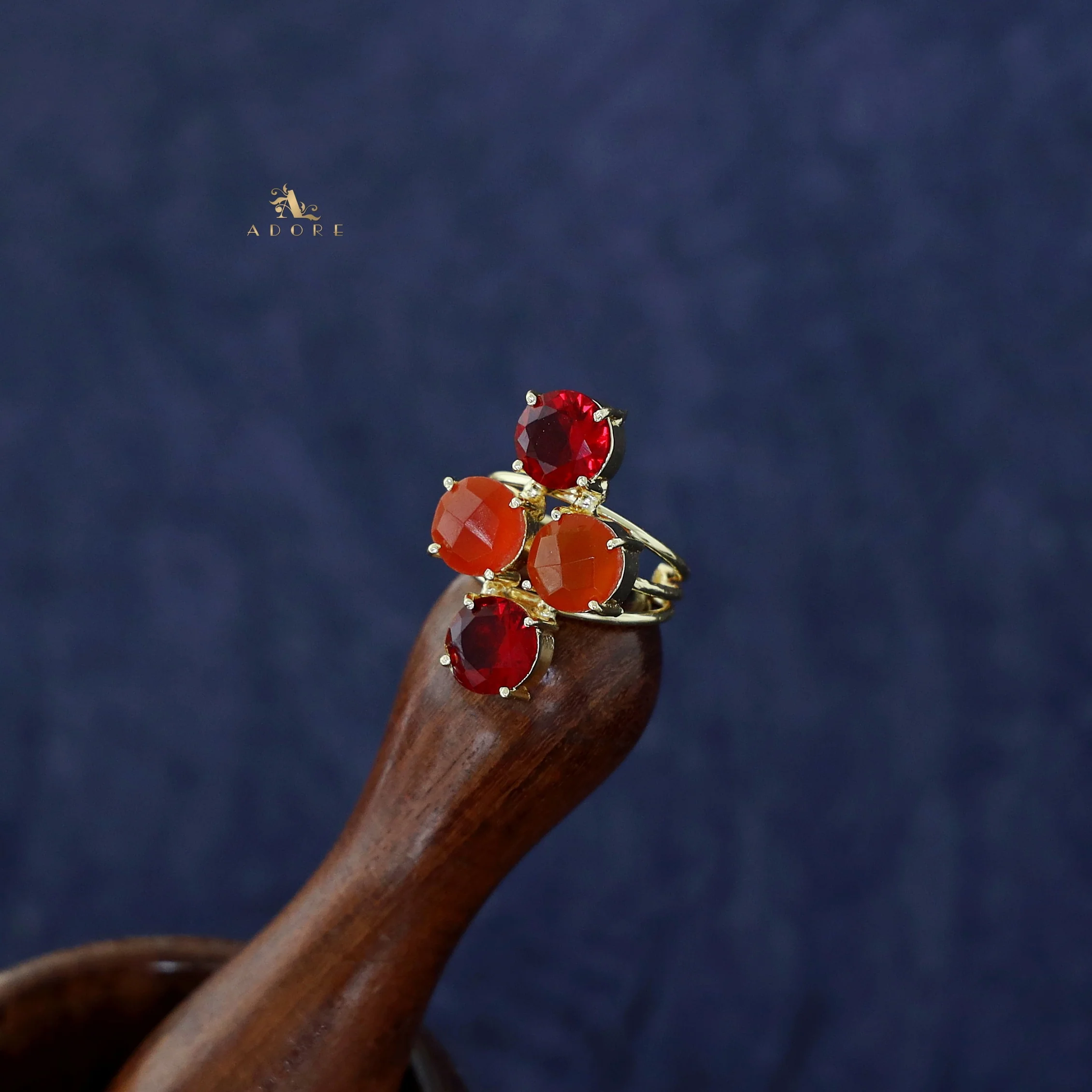 Jules Golden 3 Layer Tetra Glossy Stone Ring - Image 19