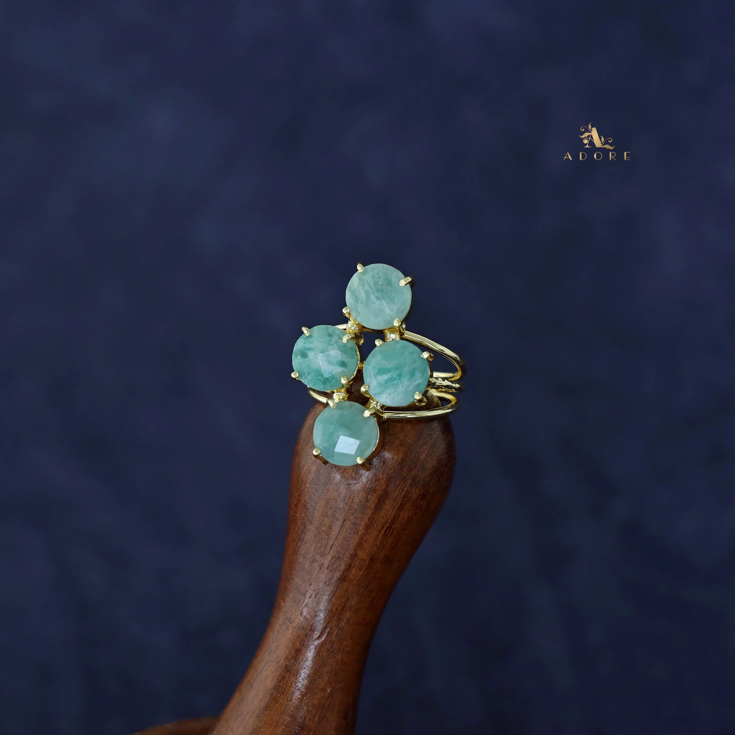 Jules Golden 3 Layer Tetra Glossy Stone Ring - Image 2