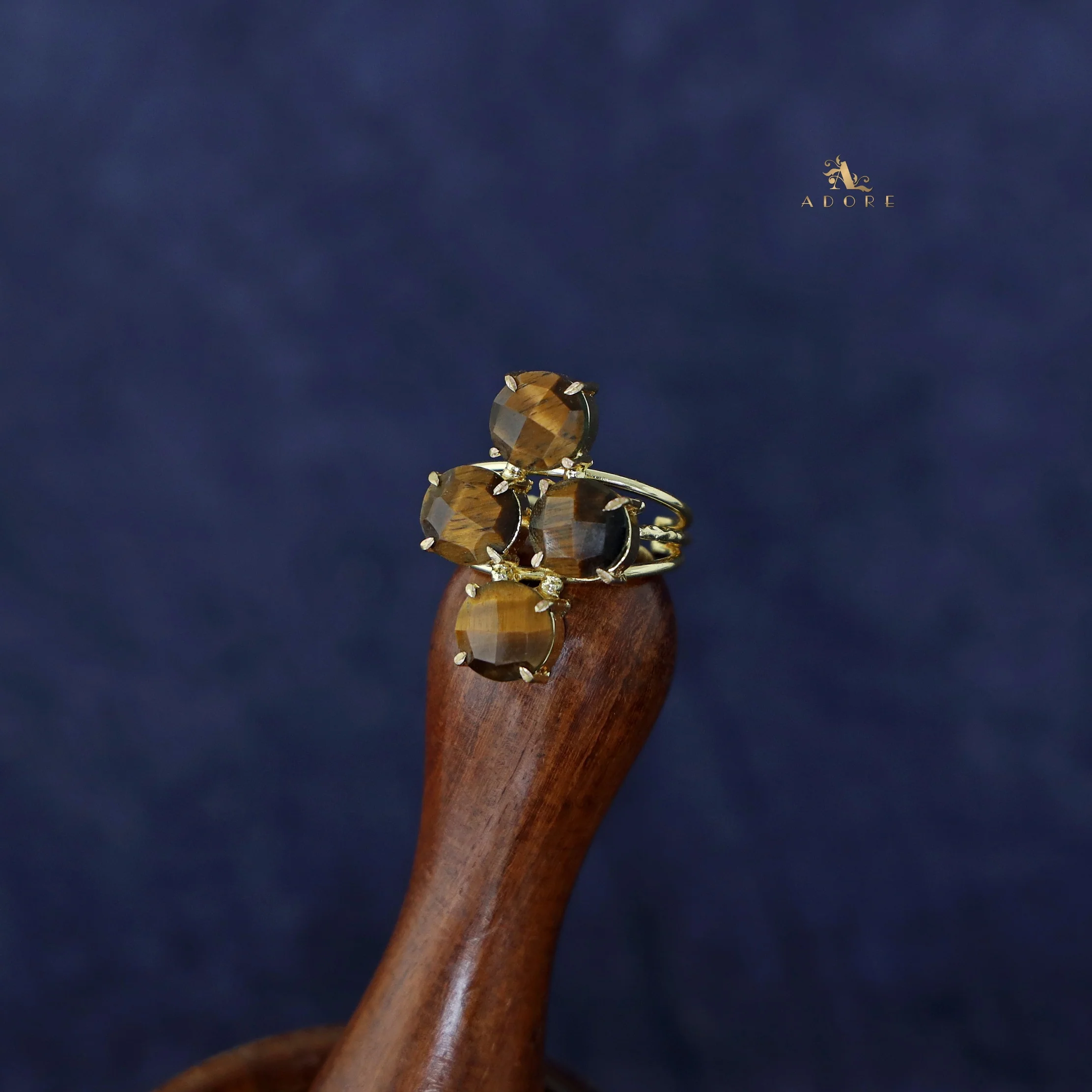 Jules Golden 3 Layer Tetra Glossy Stone Ring - Image 3