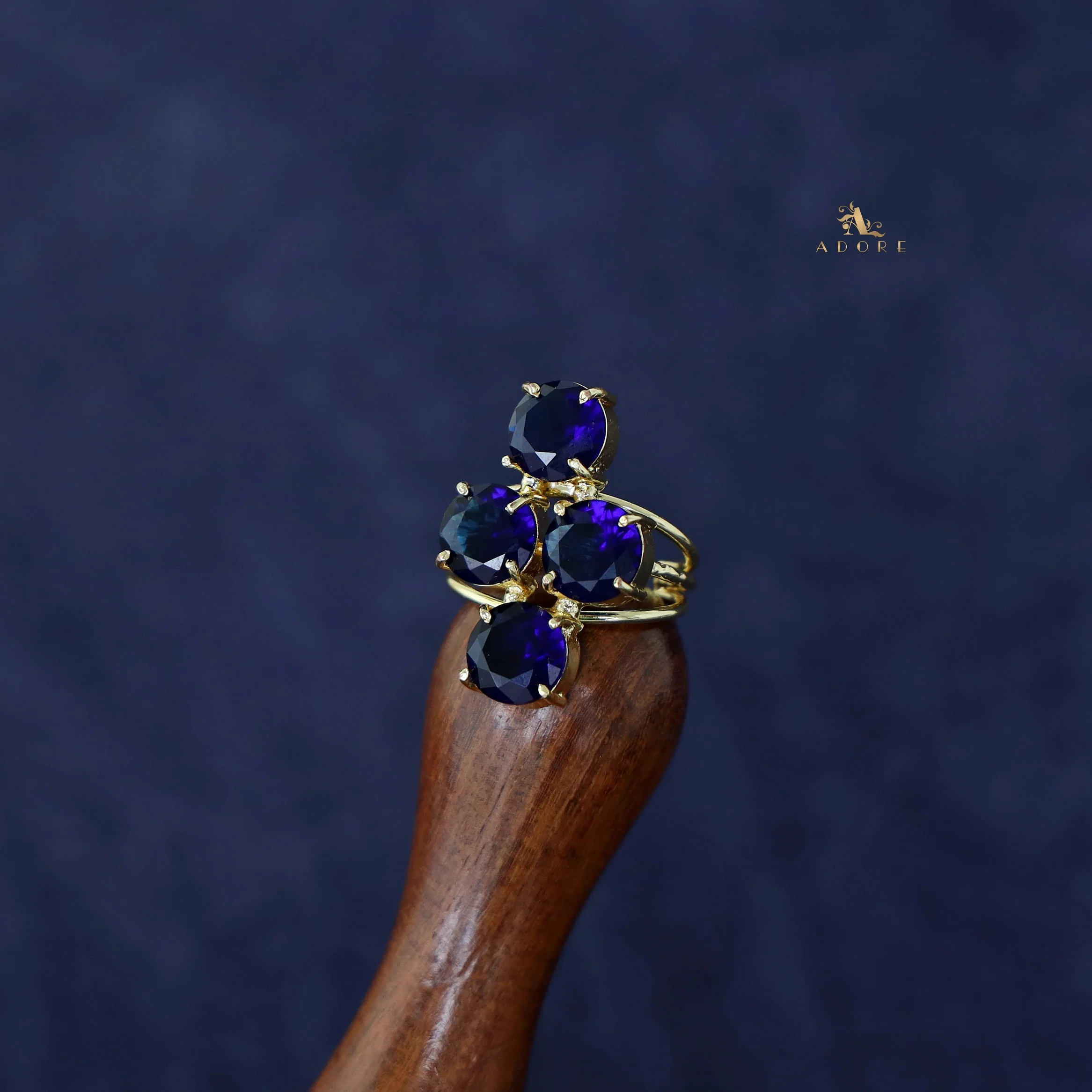 Jules Golden 3 Layer Tetra Glossy Stone Ring - Image 4