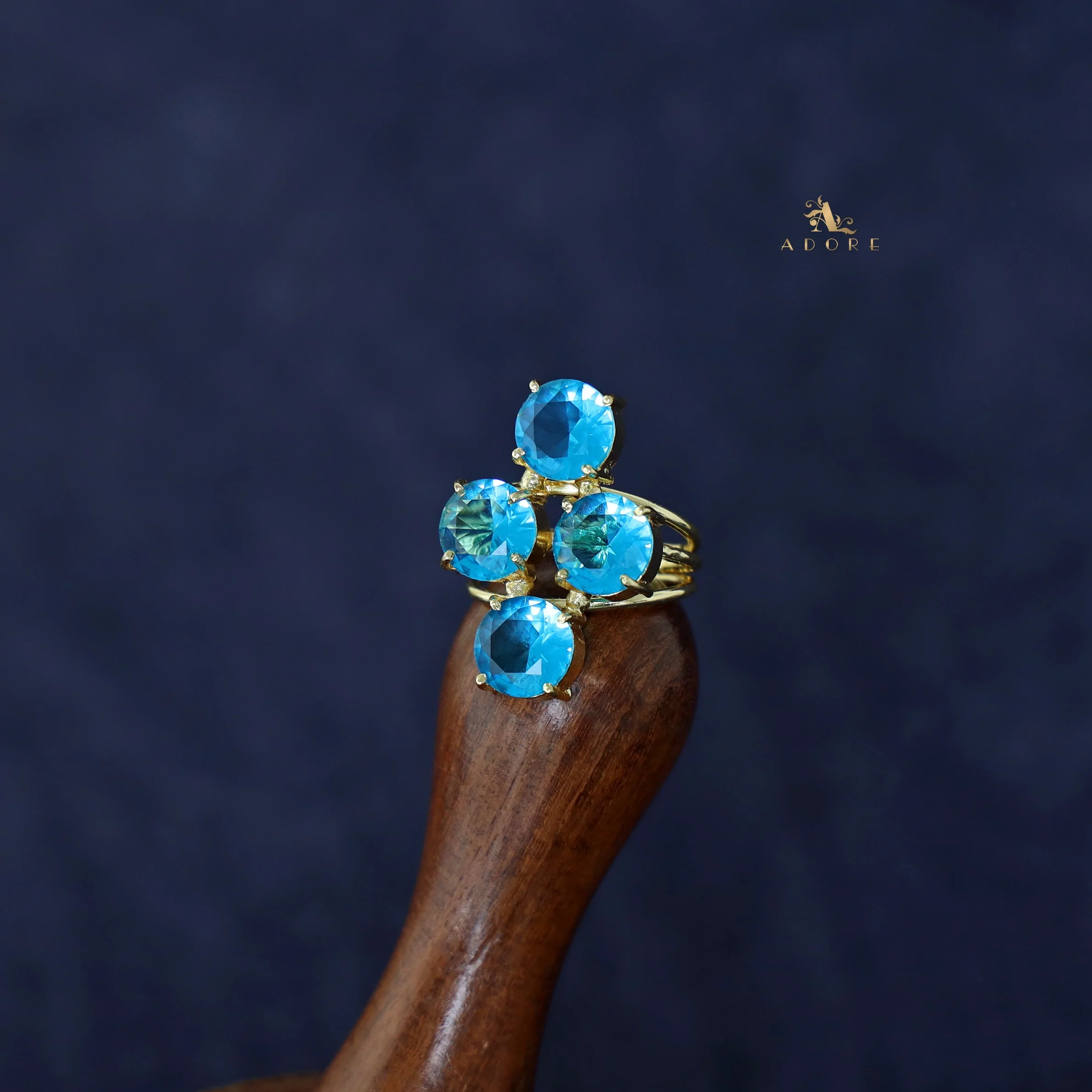 Jules Golden 3 Layer Tetra Glossy Stone Ring - Image 5