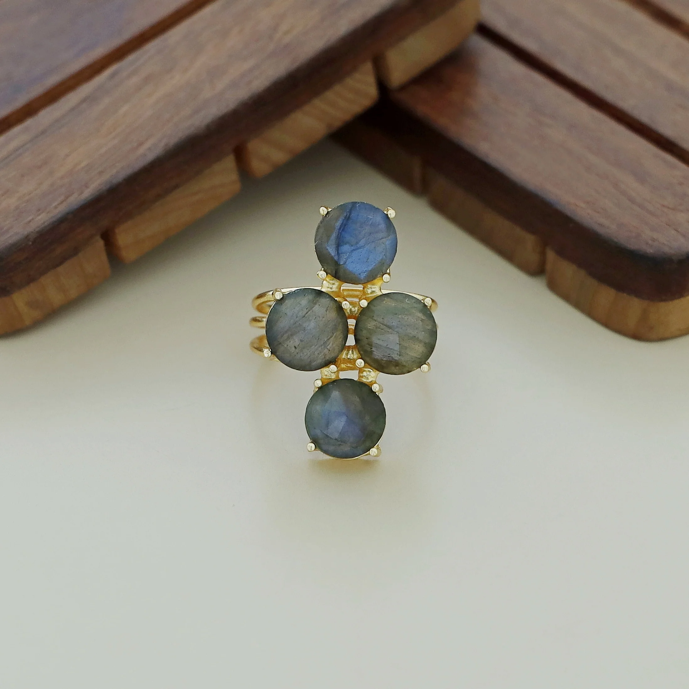 Jules Golden 3 Layer Tetra Glossy Stone Ring - Image 7