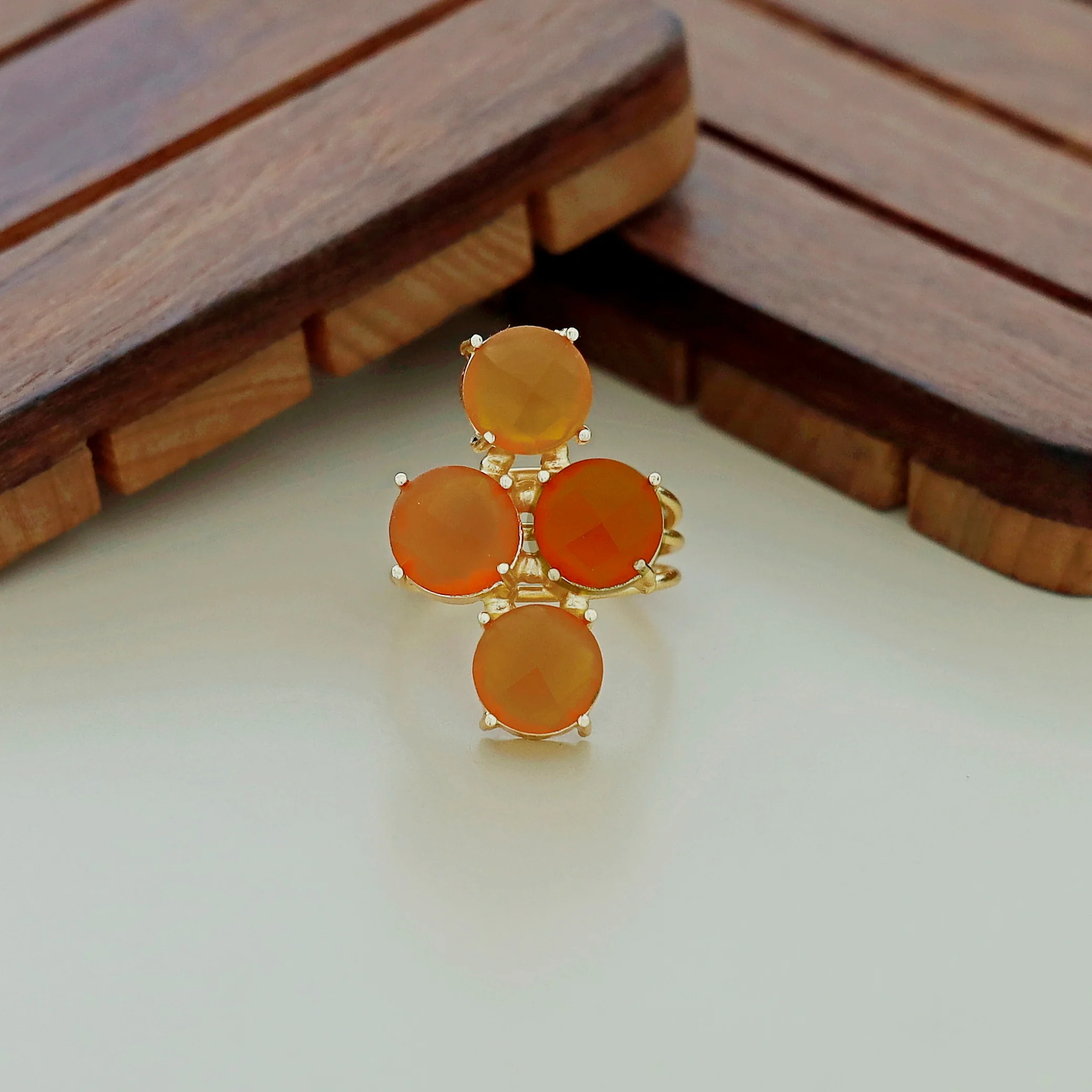 Jules Golden 3 Layer Tetra Glossy Stone Ring - Image 8