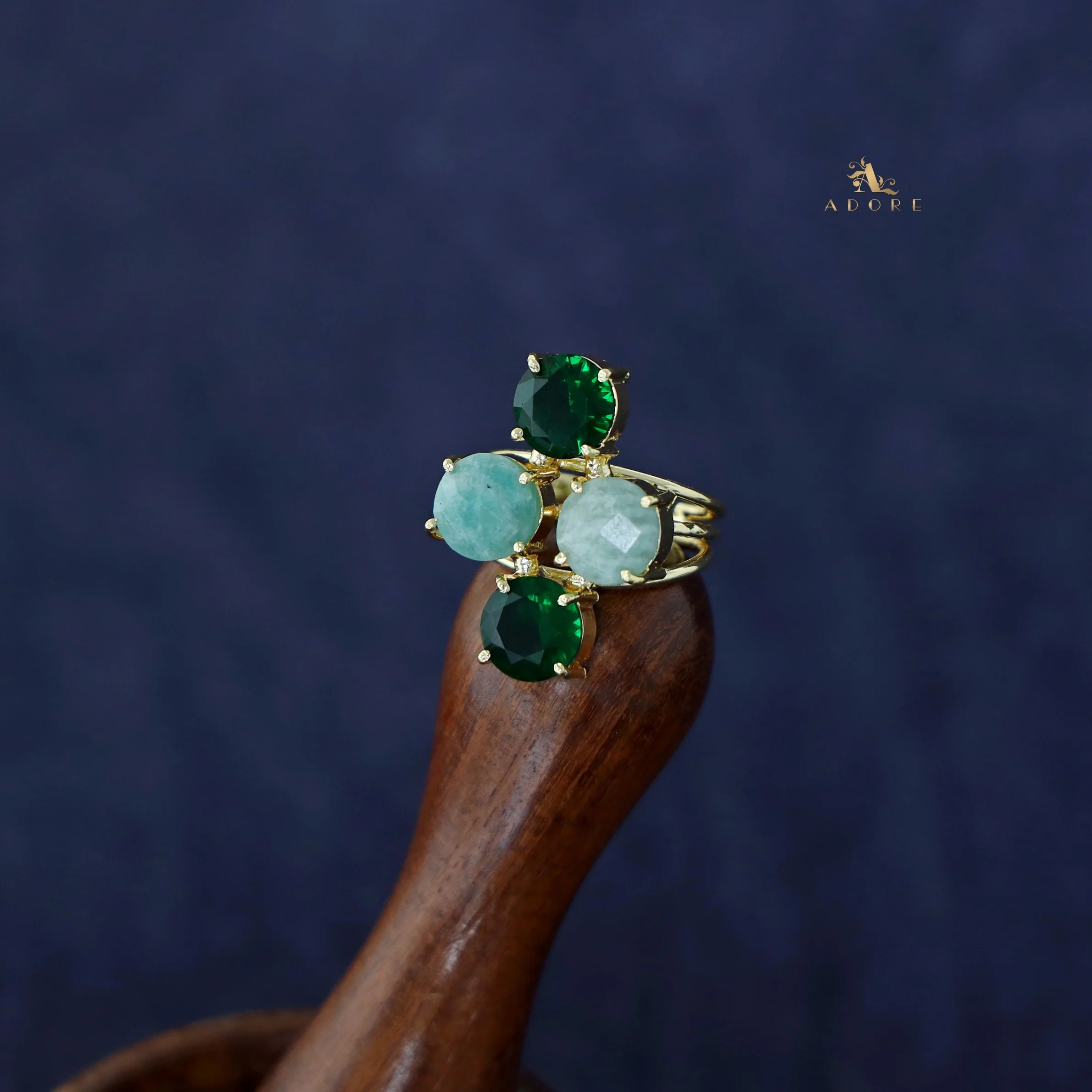 Jules Golden 3 Layer Tetra Glossy Stone Ring - Image 9