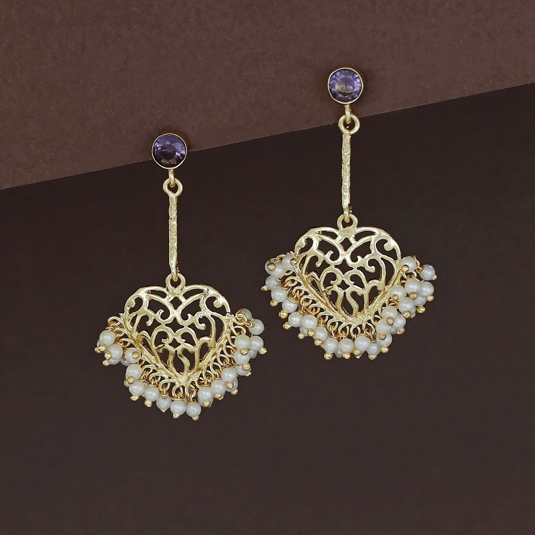 Julienne Heart Cluster Pearl Pendulum Earring - Image 11