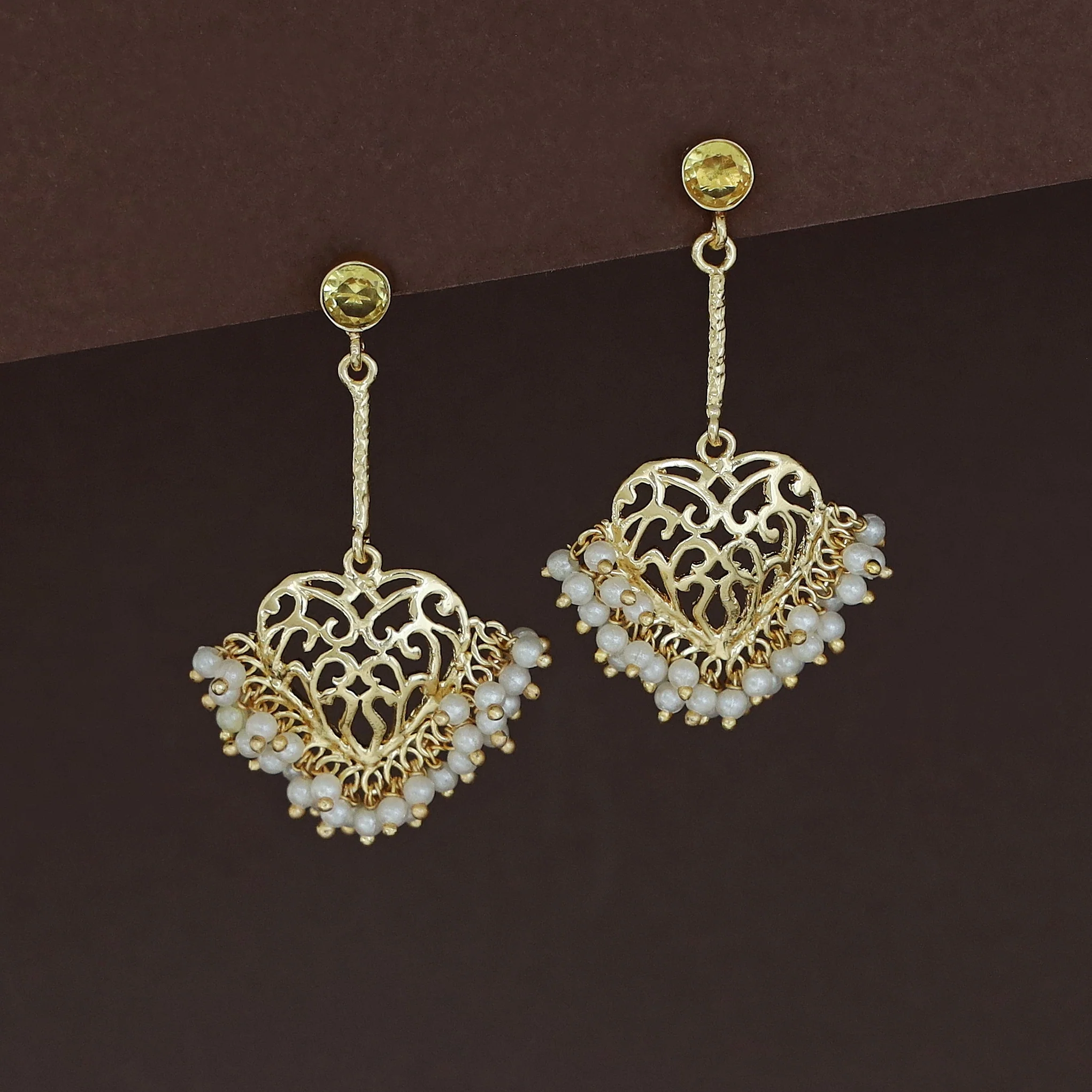 Julienne Heart Cluster Pearl Pendulum Earring - Image 9
