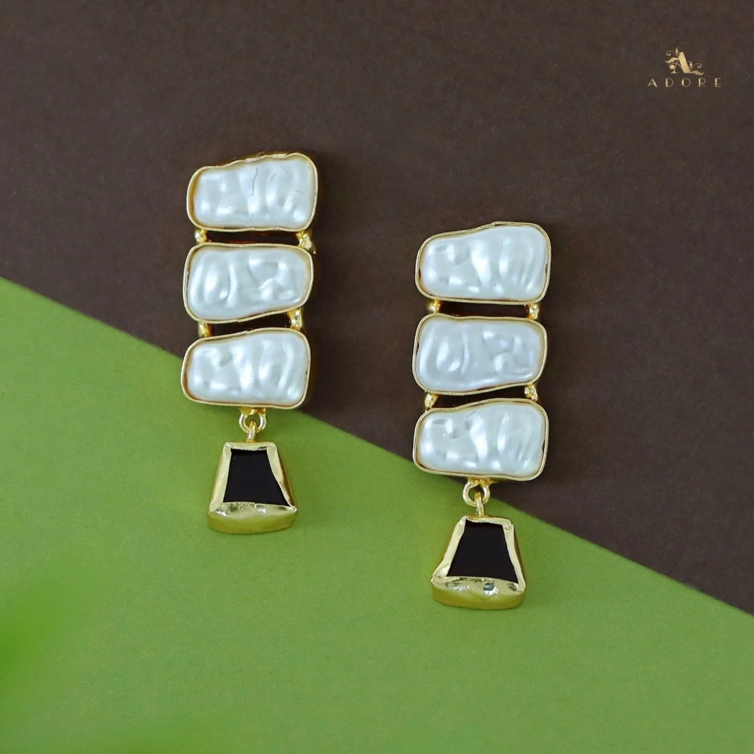 Kacey Tri Baroque + Raw Stone Earring - Image 10
